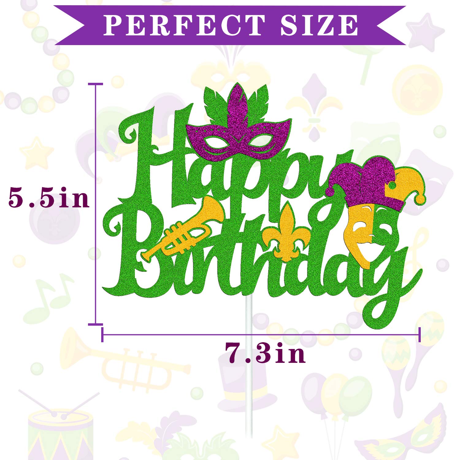 **Mardi Gras Birthday Cake Topper - Glitter Green Carnival Masquerade Costume Decorations for Fat Tuesday Theme Parties | Perfect for Women, Men, Kids, Boys, Girls, First Birthdays & Baby Showers | Great for Themed Celebrations & Festive Gatherings**
