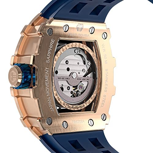 Luxury Men's Automatic Mechanical Watch - 50M Waterproof Japanese Movement Square Wristwatch with Fluorine Rubber Strap & Luminous Dial - Elegant Gift for Him - Perfect for Business, Formal Events & Everyday Wear
