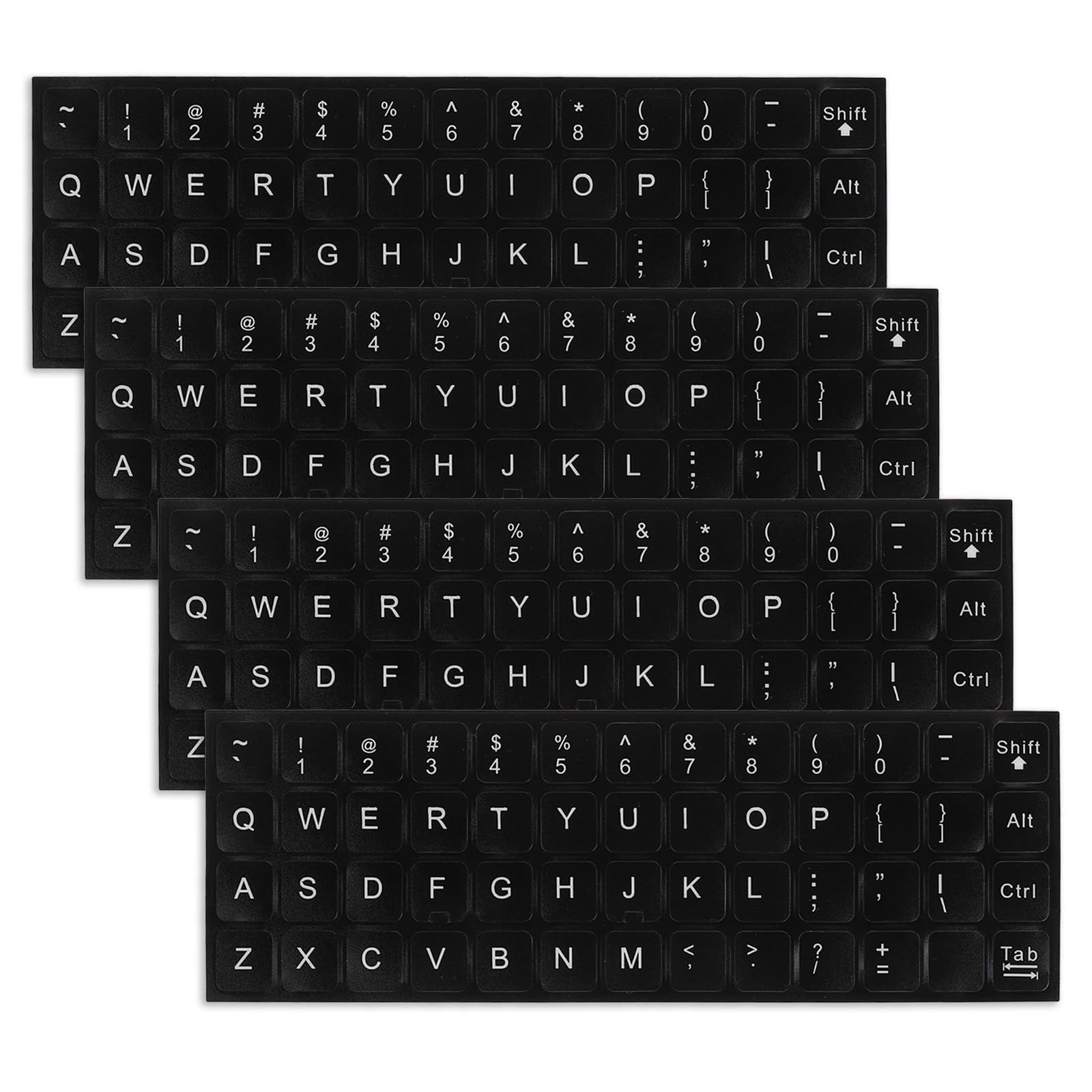 4-Pack Universal English Keyboard Stickers - Matte Black with White Letters for Laptop, Desktop & Computer | Durable Keyboard Letter Replacement Stickers for Typing, Coding & Office Work