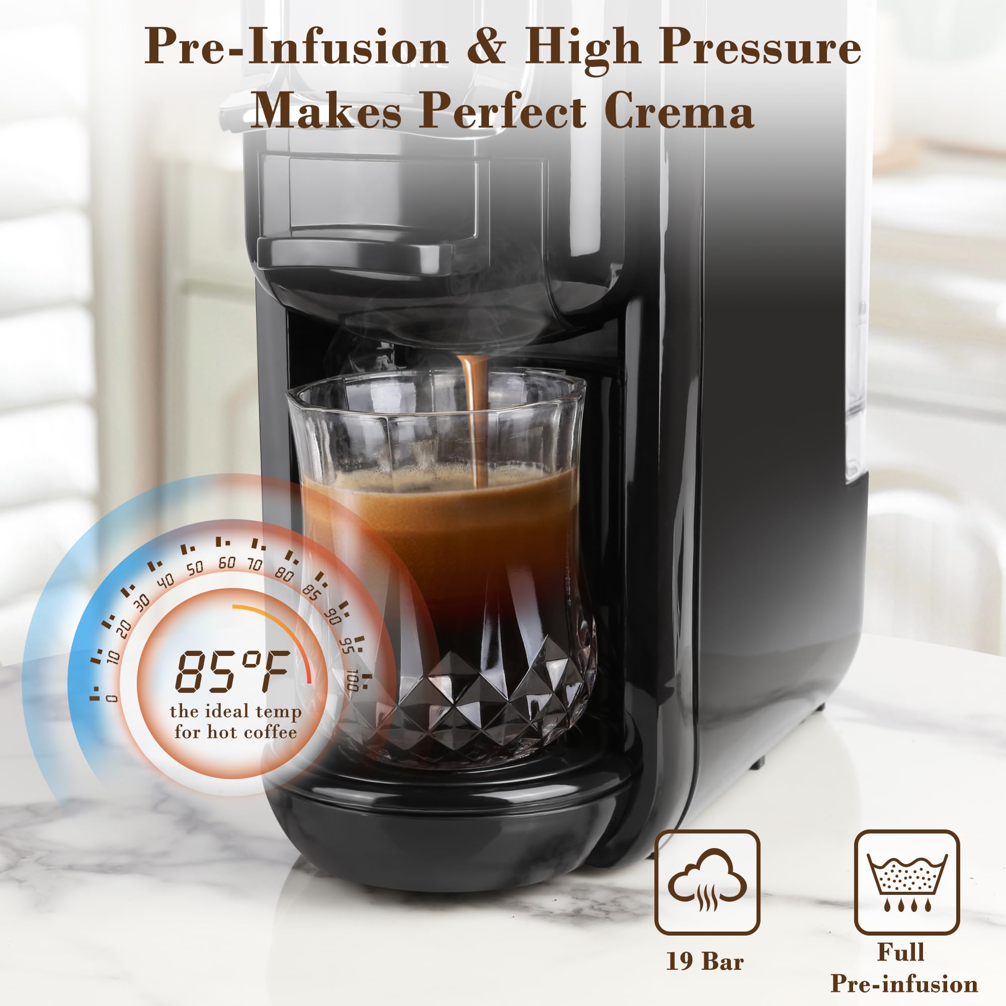 Premium Espresso Machine for Nespresso & Lavazza Blue Capsules - 19 Bar Pump Pressure for Authentic Espresso - Compact Coffee Maker with Removable Water Tank - Perfect for Home, Office, and Small Spaces