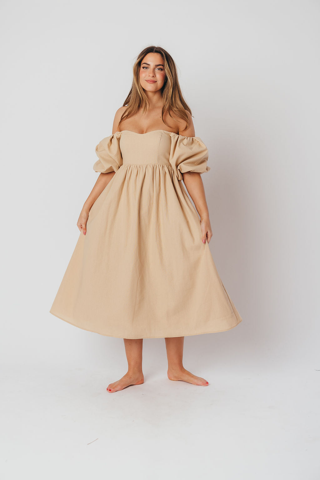 Hamilton Midi Dress in Taupe - Bump Friendly Maternity Dress (Sizes S-2XL) | Perfect for Pregnancy, Baby Showers & Special Occasions