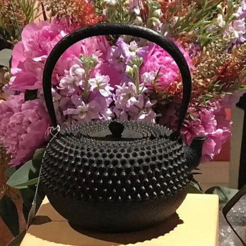 Authentic Japanese Nanbu Satetsu Tetsubin Iron Teapot - Koizumi Nizaemon 10th Generation Ōarare Pattern Ubaguchi Maru Shape - Perfect for Traditional Tea Ceremonies & Home Decor