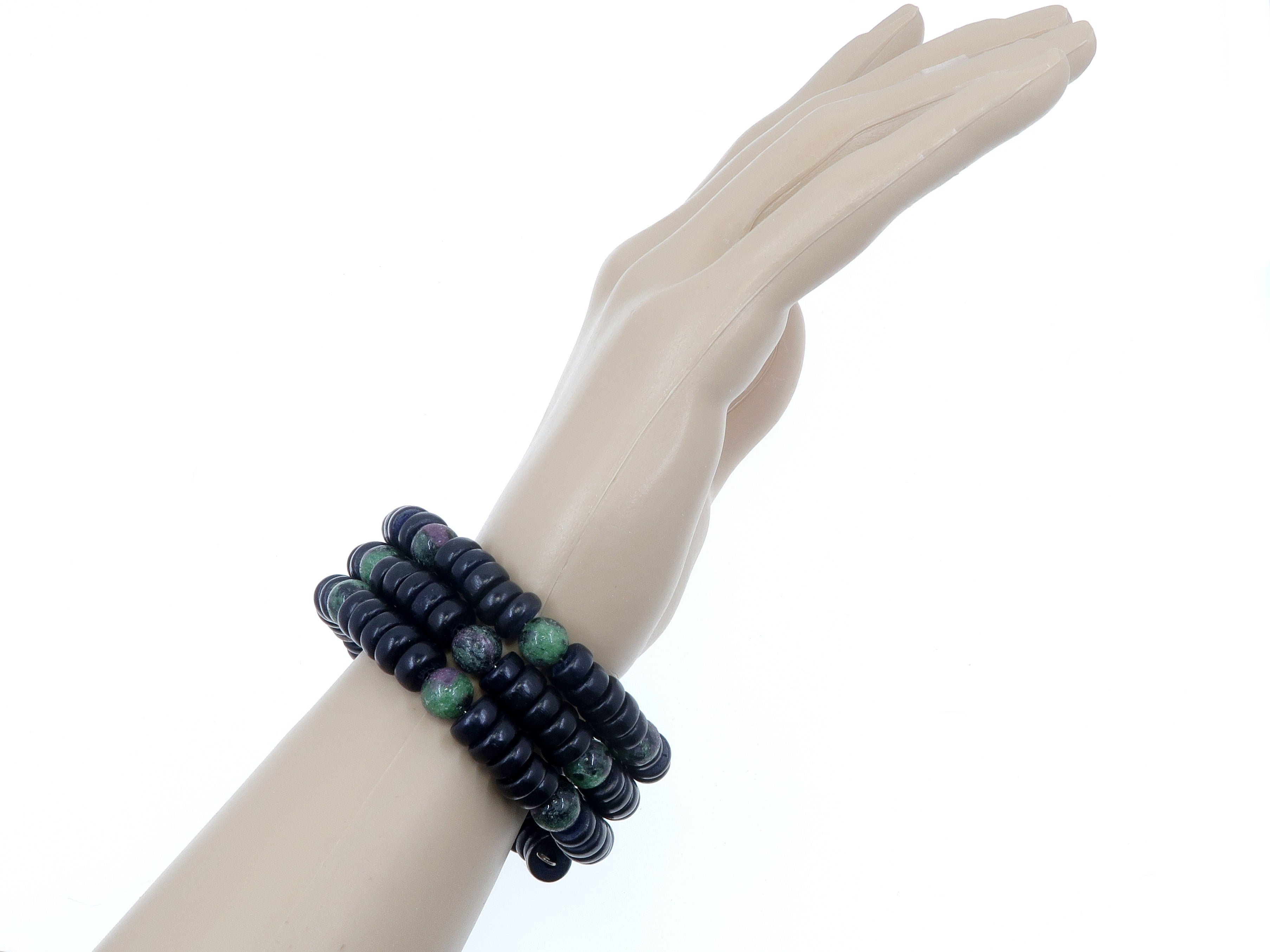 Natural Ruby Zoisite Bracelet - Elegant Twist Design with Memory Wire & Wood Beads | Spiritual Healing, Meditation & Fashion Jewelry for Women