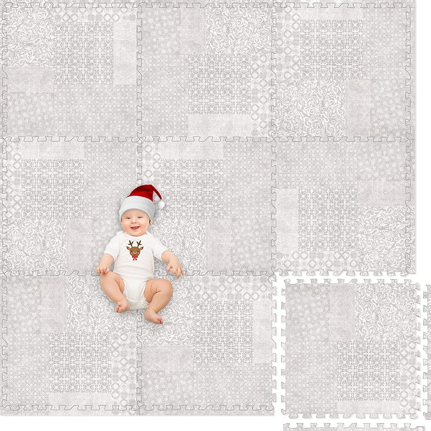 Non-Toxic Foam Puzzle Play Mat Tiles - Khaki Design for Kids & Toddlers - Soft Interlocking Floor Tiles for Playroom, Nursery & Daycare - Safe Crawling & Learning Space