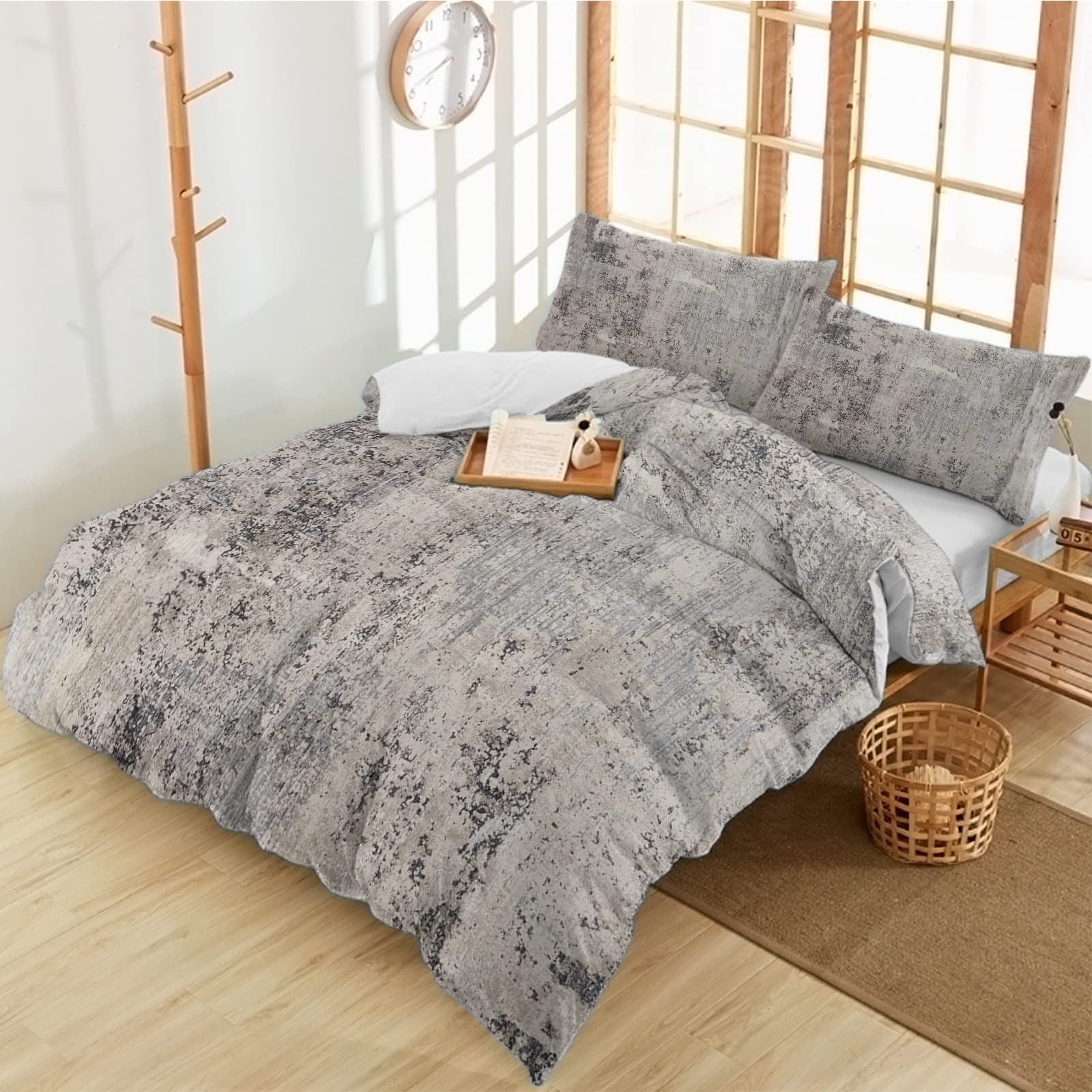 Queener Home Twin Bedding Duvet Cover Set - 3 Piece Vintage Shabby Chic Farmhouse Style Comforter Cover with 2 Pillow Shams | Soft Luxury Printed Bedroom Decor | Perfect for Guest Rooms, Dorms & Rustic Home Decor