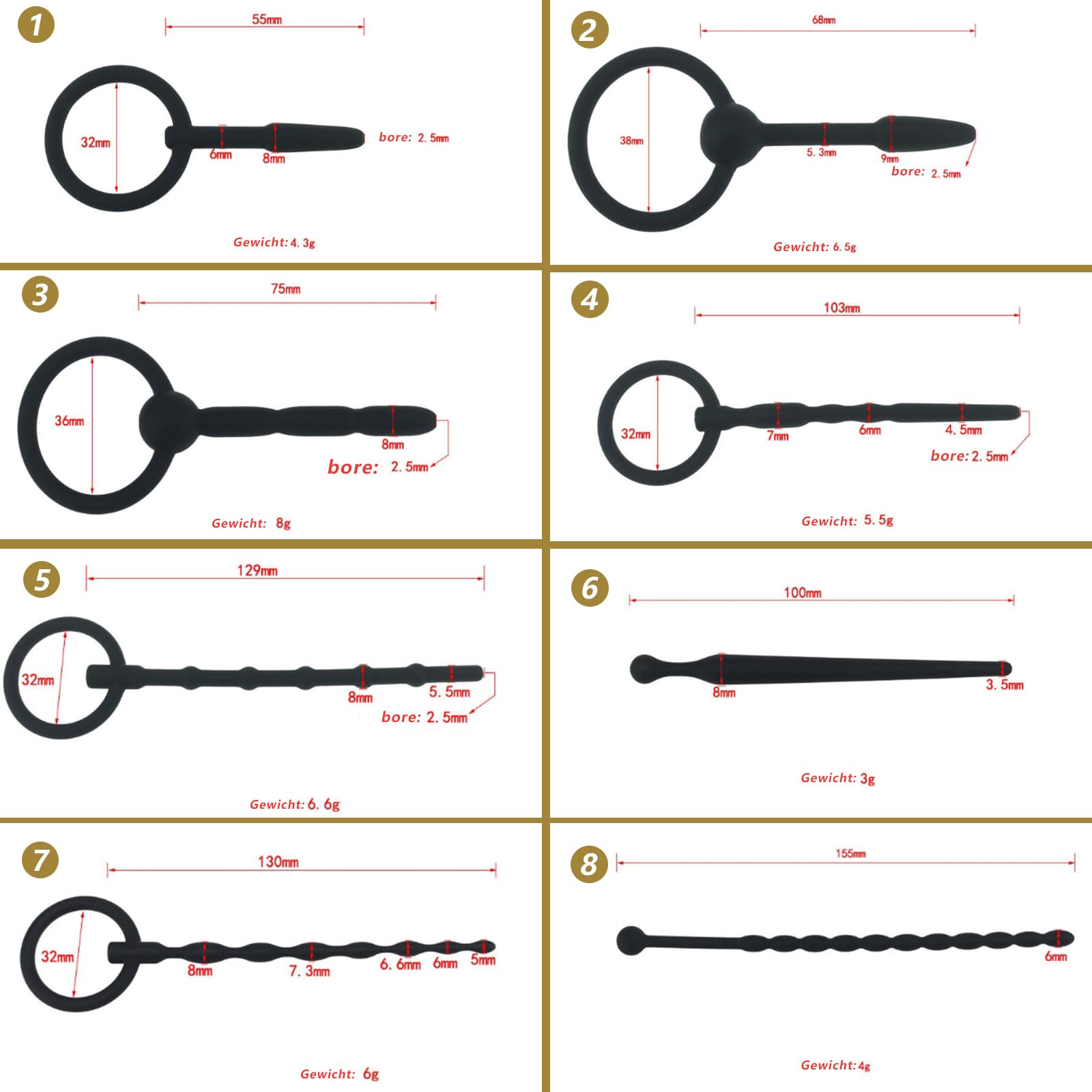 8 Pcs Silicone Penis Plug Set - Male Urethral Dilator & Sounding Rods for Cock Expansion, Masturbation Toy - Perfect for BDSM, Adult Play & Sensual Exploration