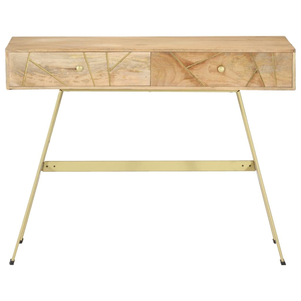 Solid Mango Wood Writing Desk with Drawers, Spacious Home Office Computer Desk, Study Laptop Desk for Bedroom, 39.4