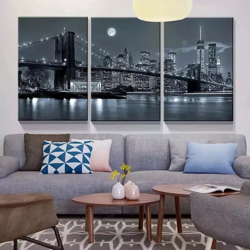 3-Piece Modern New York City Skyline Wall Art Set - 50x70cm Framed Canvas Prints | High Quality Australian Made Wall Decor | Perfect for Living Room, Bedroom & Office Decor