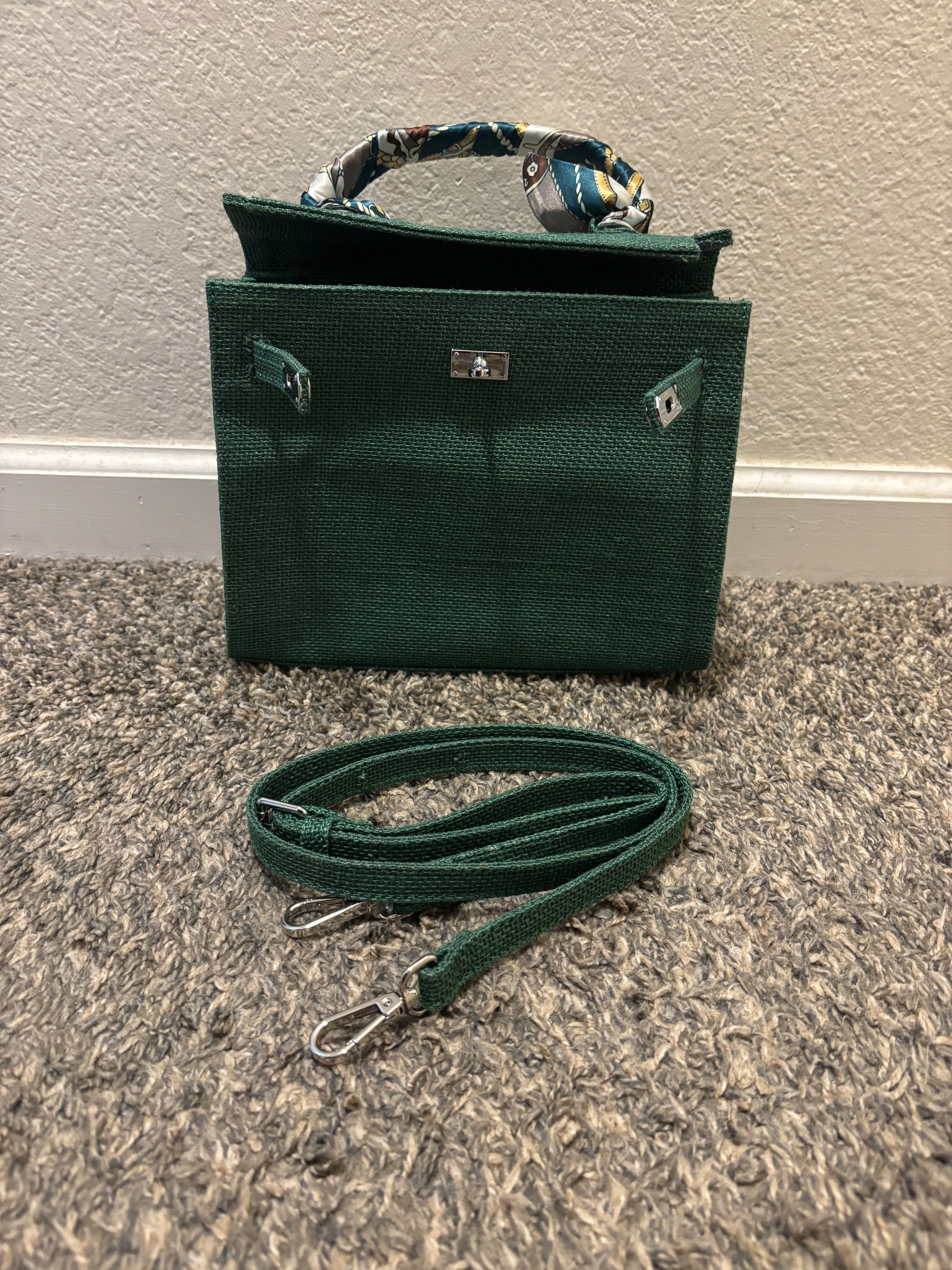 French Style Jute Mini Crossbody Bag for Women - Eco-Friendly Green Shoulder Tote Bag | Perfect for Casual Outings, Beach Trips & Sustainable Fashion Accessories