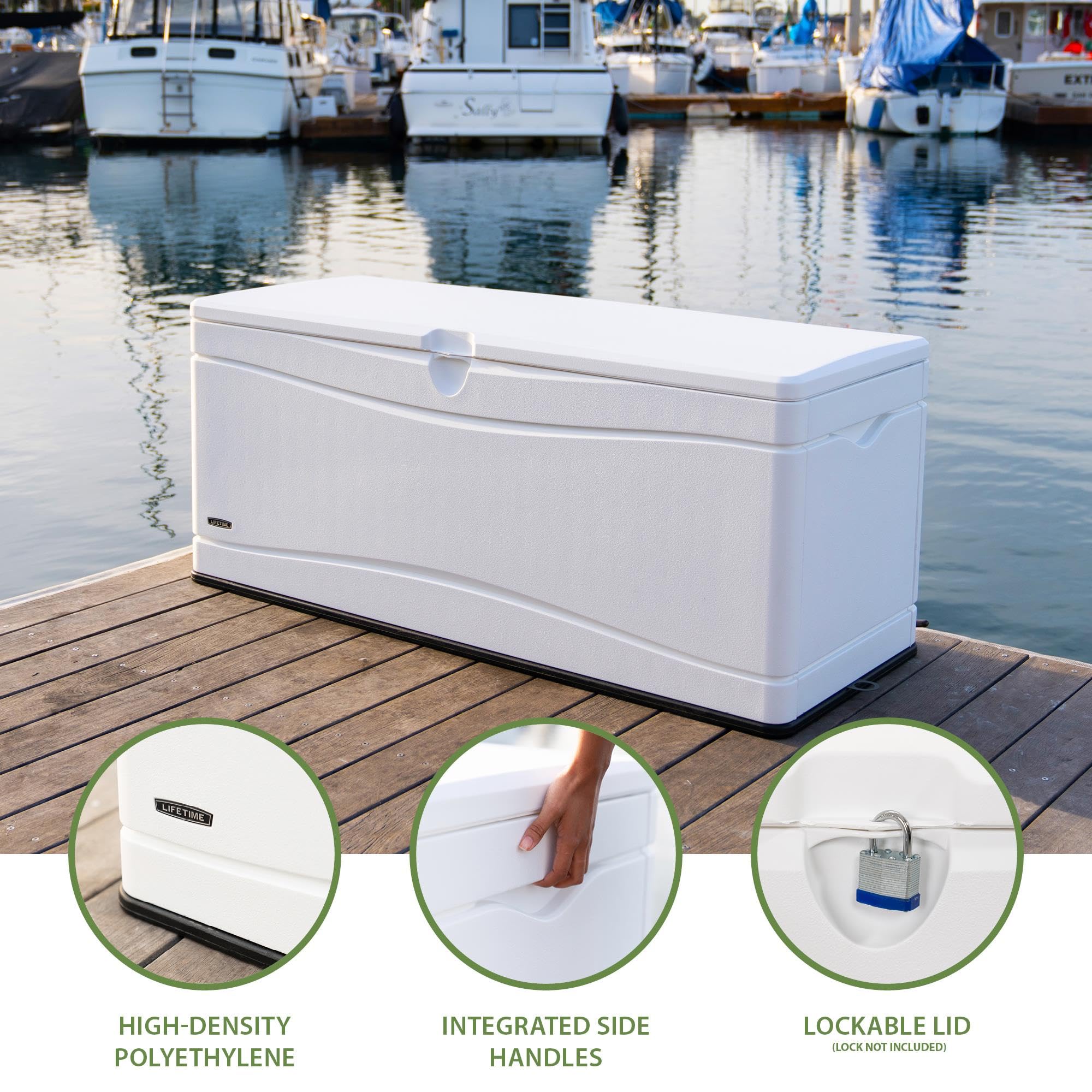 Lifetime 60348 130 Gallon Marine Dock Deck Box in Arctic White – Perfect for Outdoor Storage, Boat Docks, and Patio Organization