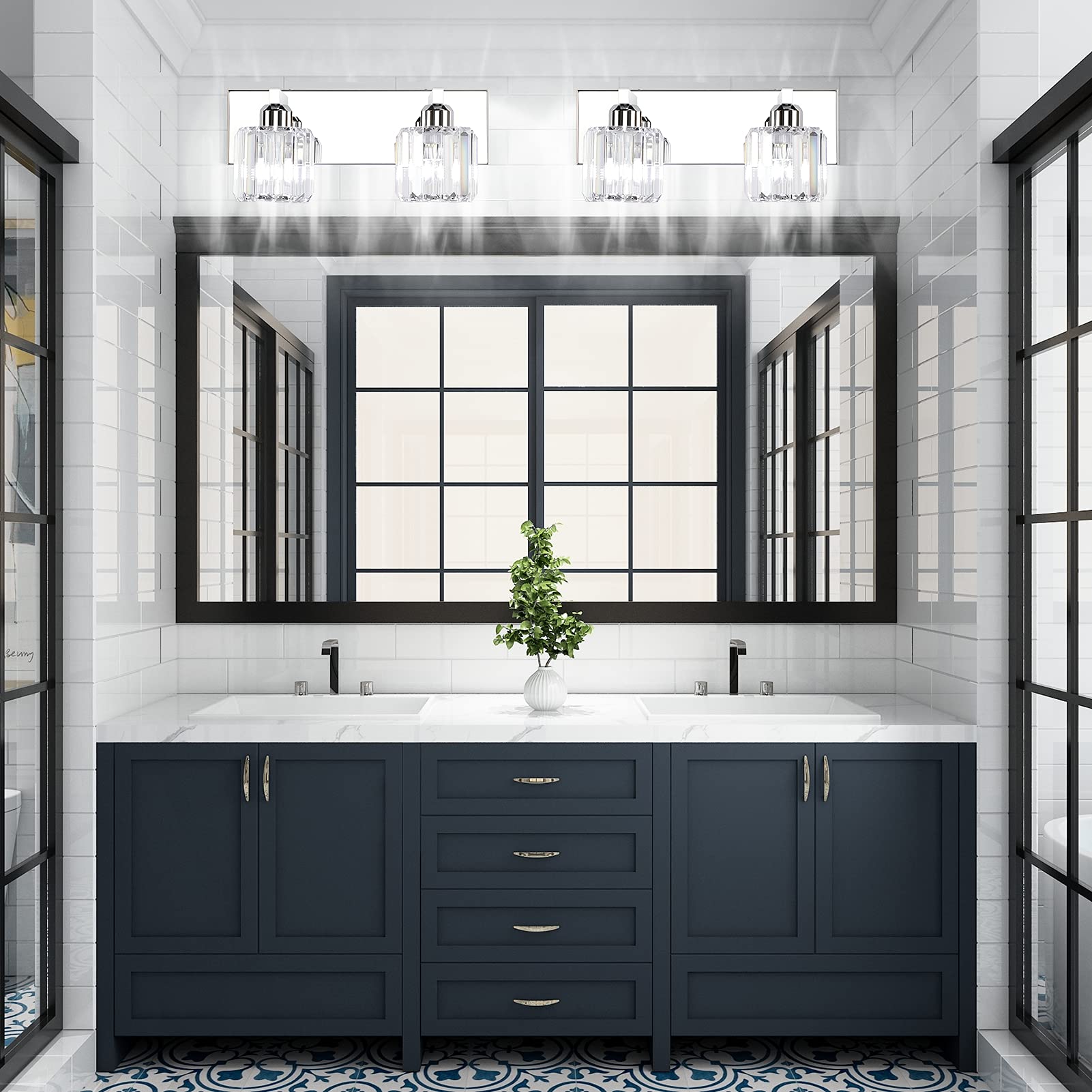 Crystal Vanity Lights for Bathroom - 2-Light Stainless Steel Fixture (No Bulb) - Perfect for Modern Bathroom Makeover