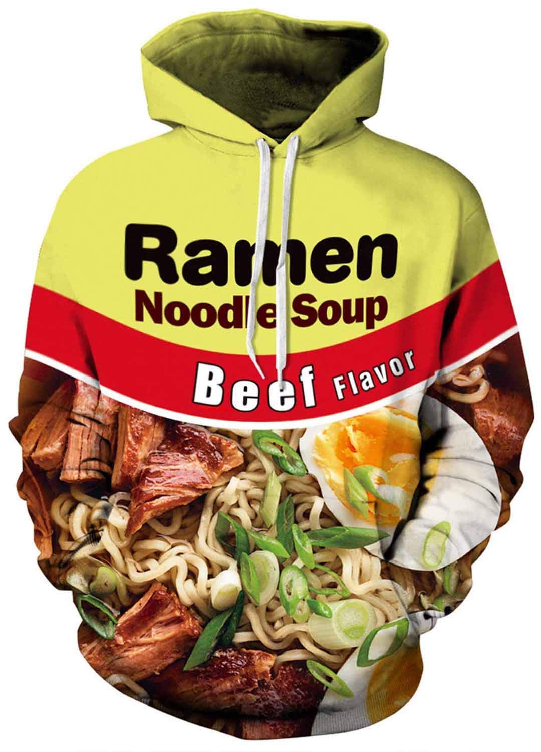 Keasmto 3D Printed Ramen Chicken Noodle Soup Hoodie - Unisex Beef Themed Cotton Sweatshirt for Men & Women | Cute Foodie Fashion for Casual Wear & Anime Lovers