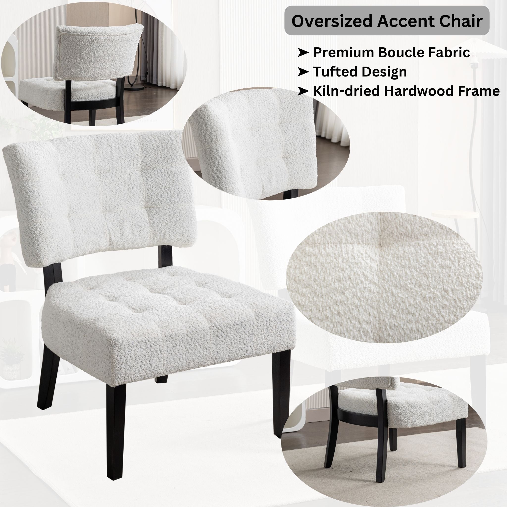 Roundhill Furniture Tufted Accent Chair with Oversized Seating - Modern Upholstered Living Room Chair for Home Office, Lounge & Reading Nook