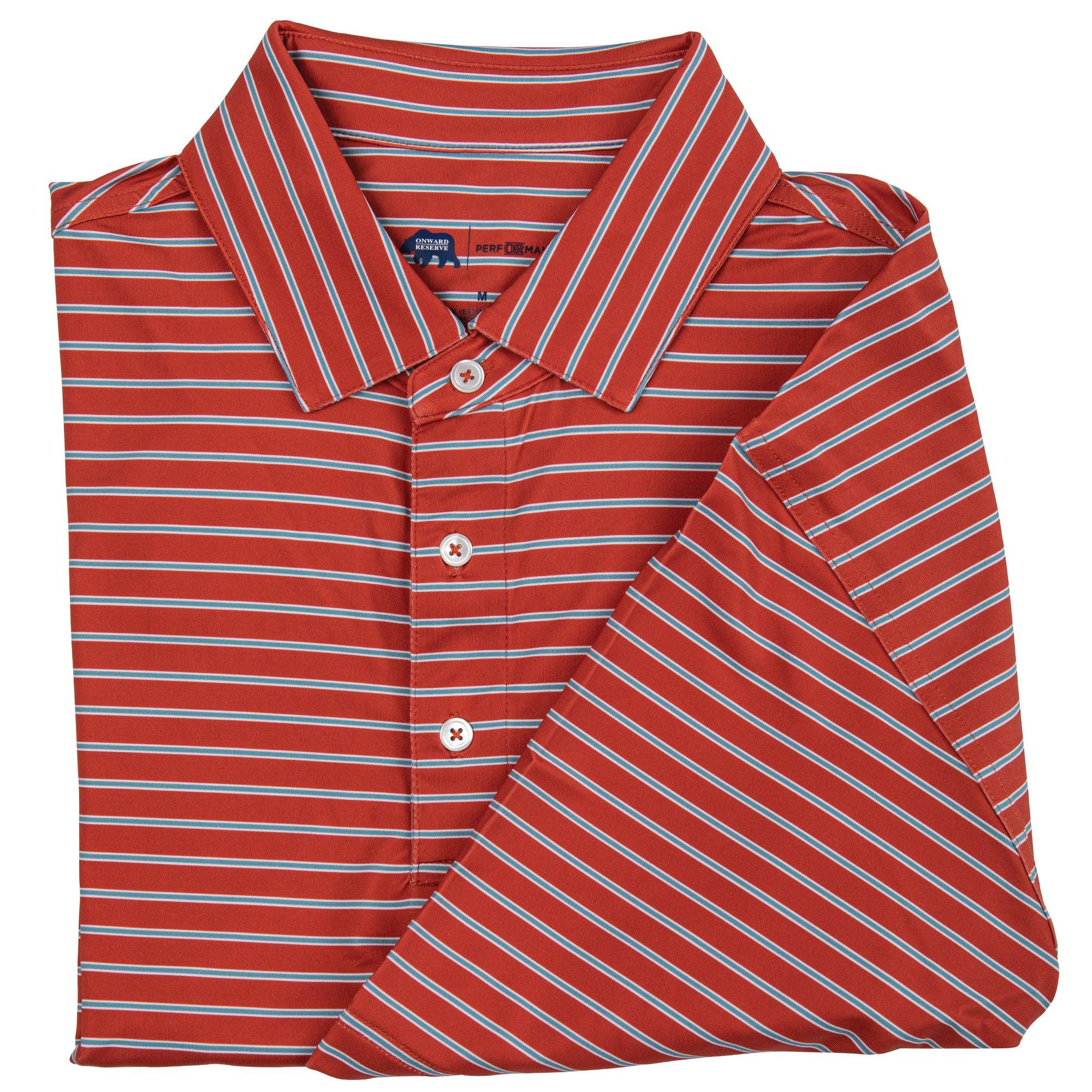 Eagle Stripe Performance Polo Shirt for Men - Moisture Wicking Golf & Tennis Shirt in Salsa/Smoke Blue | Perfect for Sports, Work & Casual Wear