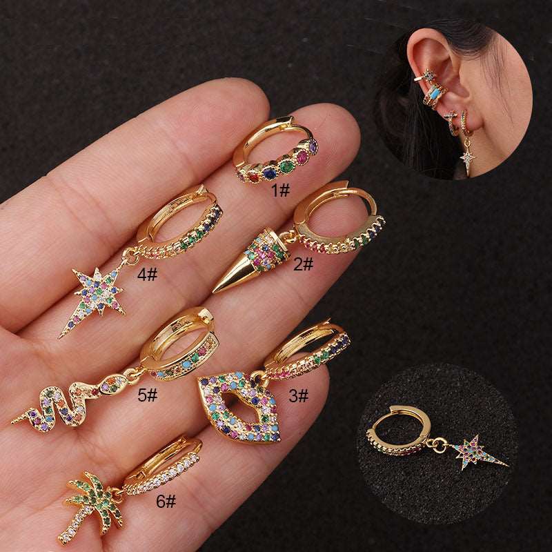 18K Gold Plated Colorful Palm Tree CZ Cartilage Hoop Earrings for Women - Trendy Summer Beach Jewelry Gift for Parties & Vacations