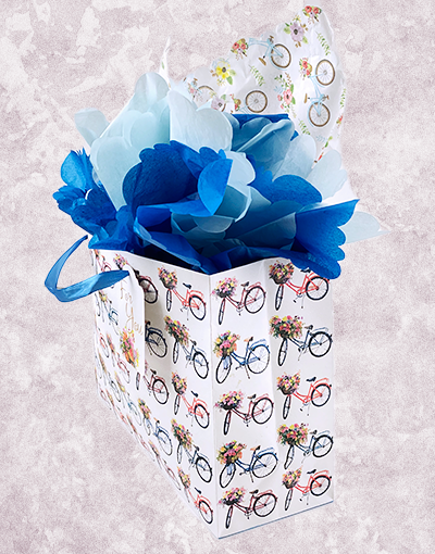 Flower Bicycles Gift Bags - Eco-Friendly Reusable Shopping Bags for Groceries, Farmers Market & Retail Shopping - Perfect for Gifts, Parties & Everyday Use