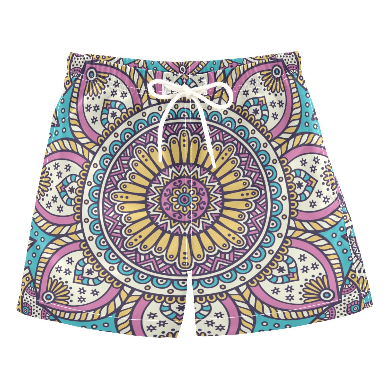 AMICHIC Boys' Mandala Swim Trunks - Quick Dry Swim Board Shorts for Toddler Kids & Teens (2T-8) - Perfect for Beach, Pool & Summer Water Activities