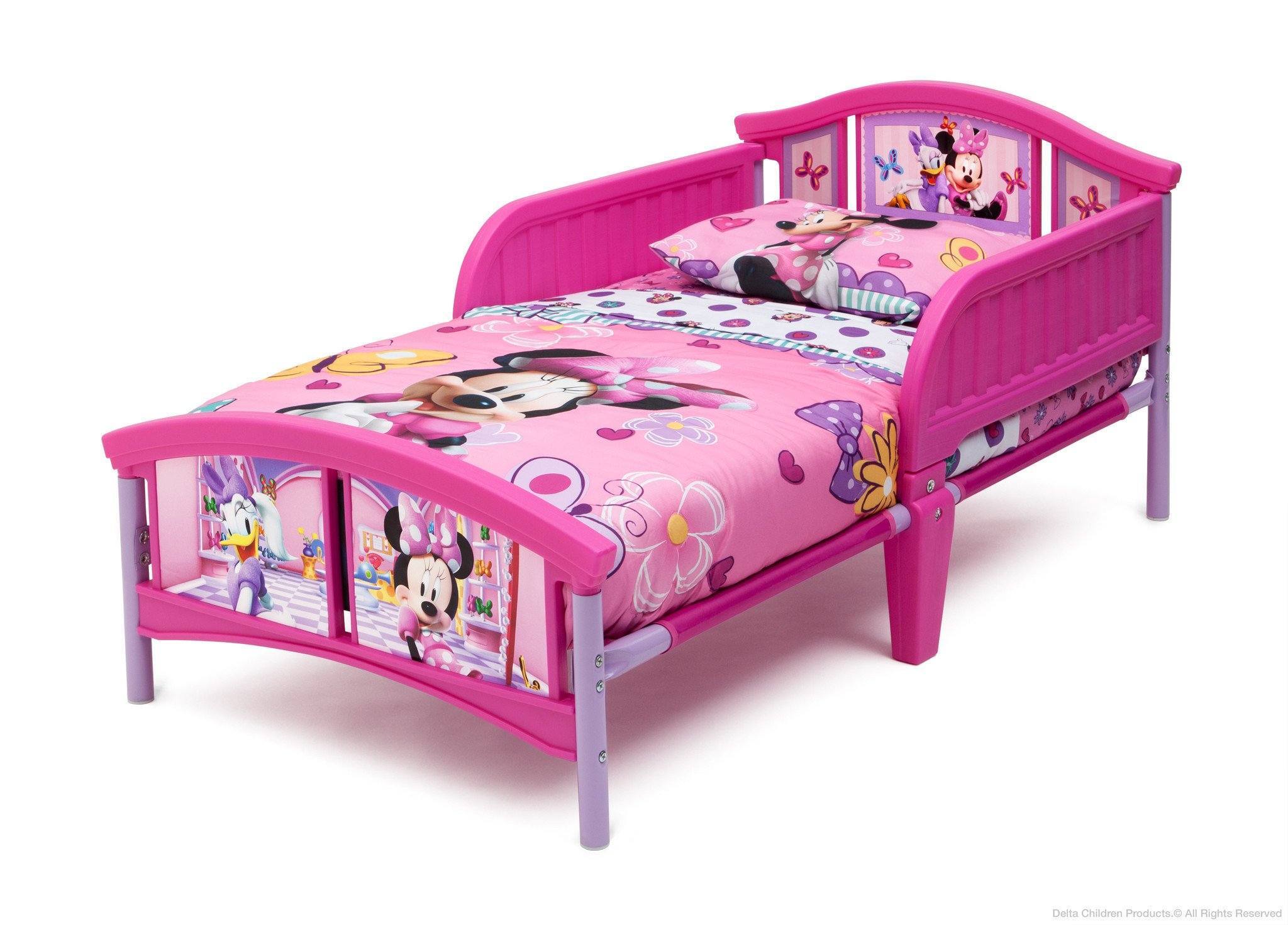 Minnie Mouse Plastic Toddler Bed for Girls - Disney Princess Kids Furniture for Bedroom & Nursery - Perfect for 2-5 Year Olds Sleeping & Playtime