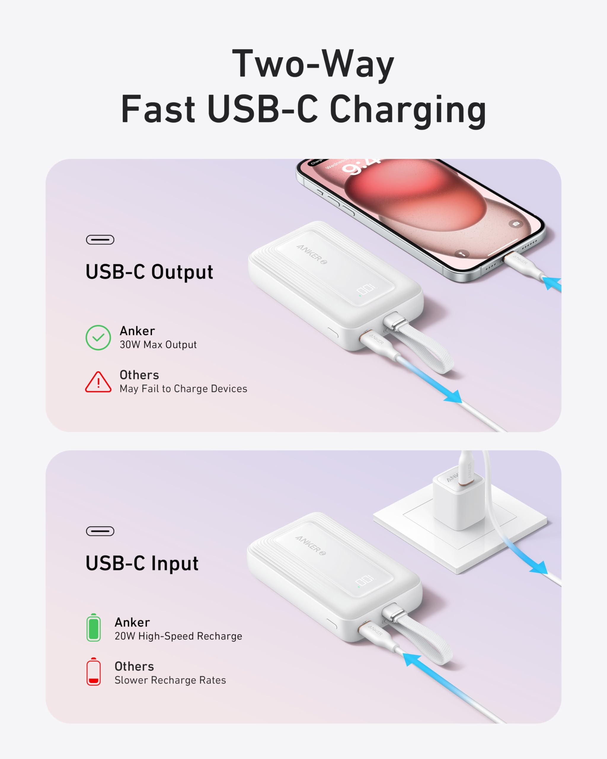Anker Magnetic Portable Charger 10,000mAh Power Bank - 30W Fast Charging Wireless Battery Pack for iPhone 15/14/13/12, Samsung Galaxy - Perfect for Travel, Work & Outdoor Adventures