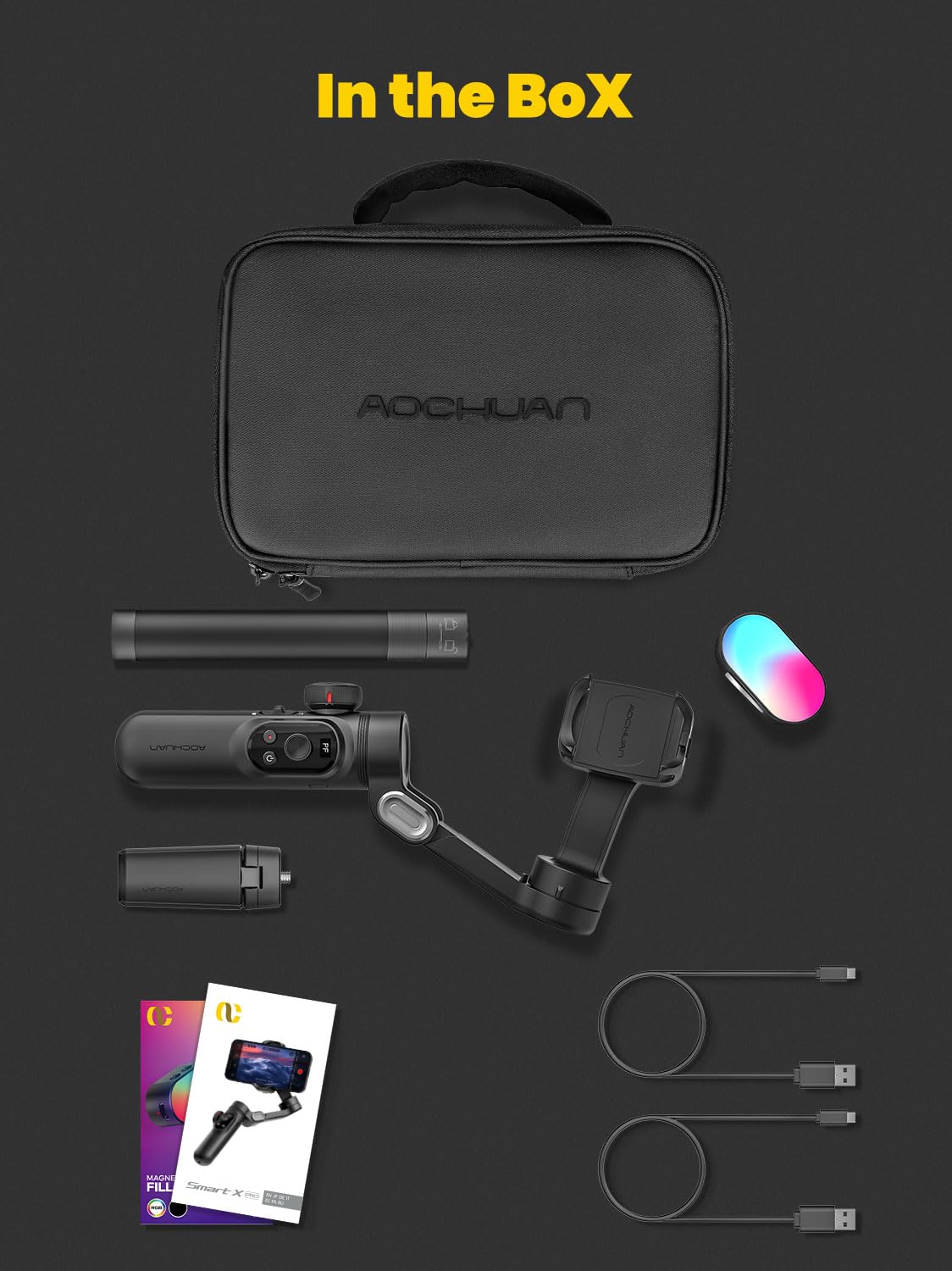 Professional 3-Axis Smartphone Gimbal Stabilizer with RGB Fill Light, Extension Rod & OLED Display - Wireless Charging Compatible with iPhone 15/14/13 Pro/Max & Galaxy S22 - Perfect for TikTok, YouTube & Vlogging (Smart X Pro Combo1)