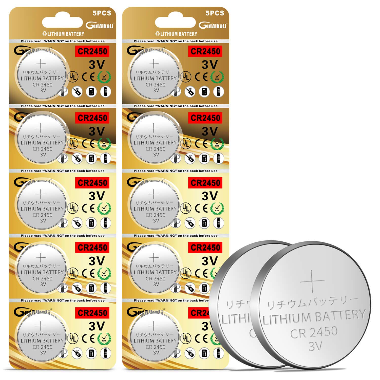 100 Pack CR2450 3V Lithium Coin Cell Batteries - Long Lasting Power for Watches, Calculators, Key Fobs & Medical Devices - Alkaline-Free Battery Replacement