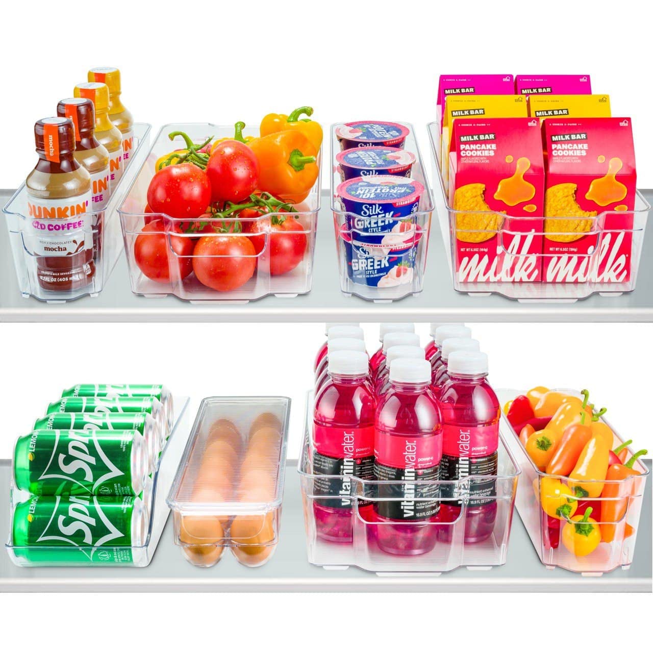 8-Pack Clear Plastic Refrigerator & Pantry Organizer Bins - Stackable Food Storage Containers for Kitchen, Fridge, Freezer, Cabinets | Perfect for Countertop Organization, Bedroom & Bathroom Storage - Durable Household Baskets
