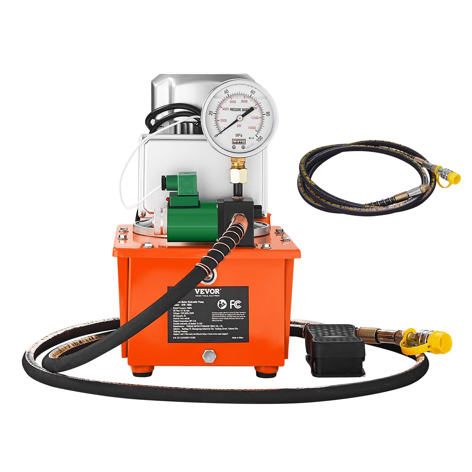 VEVOR 10000 PSI 750W 110V Electric Hydraulic Pump Power Pack Unit - 8L Capacity, Single Acting Solenoid Valve with Foot Pedal Switch - Ideal for Punching, Bending, Jack Machines & Heavy Duty Industrial Applications