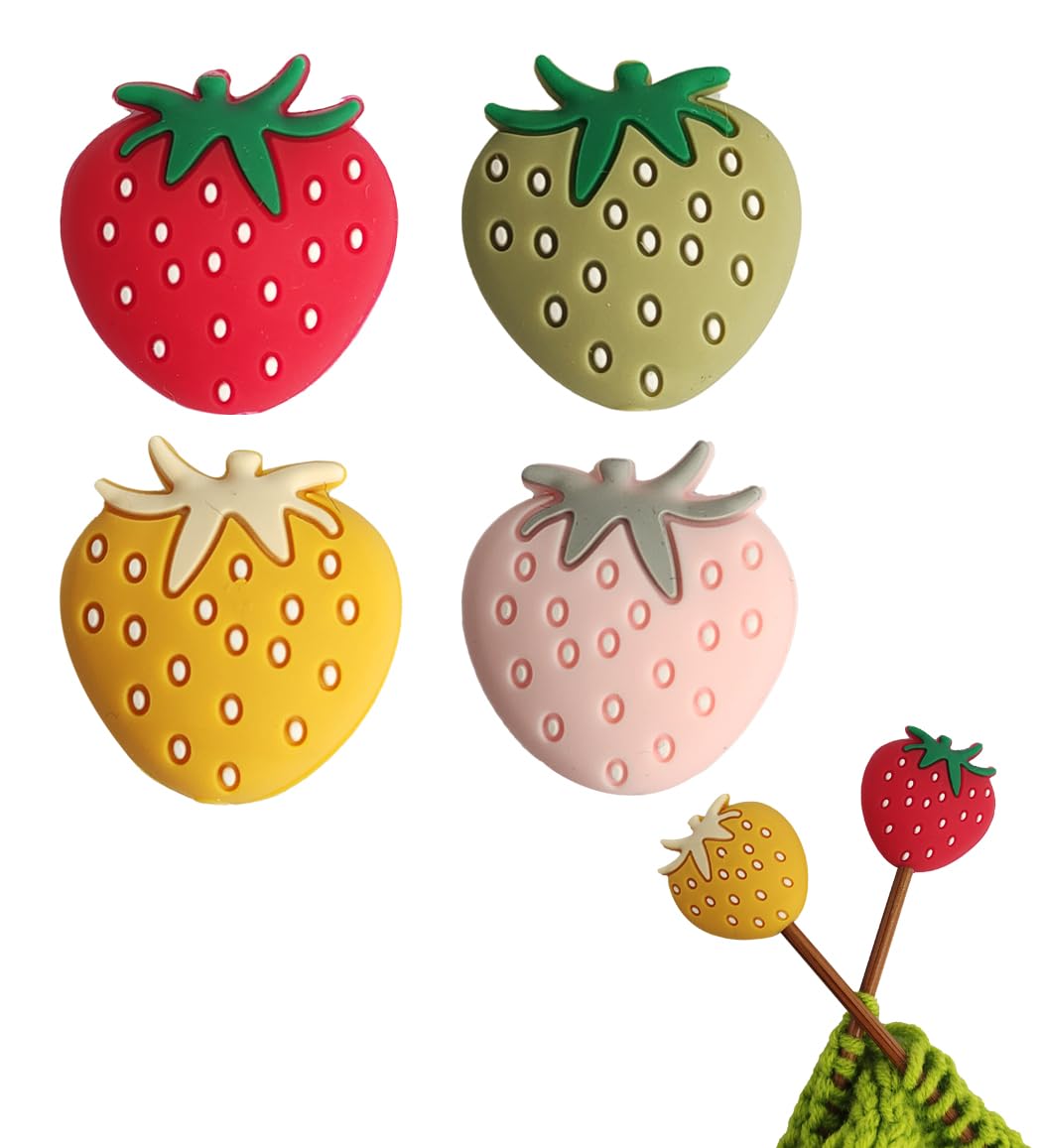 Toeloioh Knitting Needle Stoppers - Cartoon Animal Knitting Needle Point Protectors, Cute Strawberry End Caps for Knitting (Red) | Perfect Knitting Accessories for Yarn Projects, DIY Crafts & Gift Making