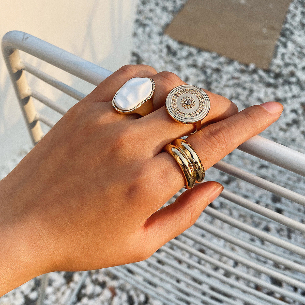 Geometric Ring Set for Women - 3 Piece Stackable Rings - Boho Chic Jewelry for Layering and Everyday Wear