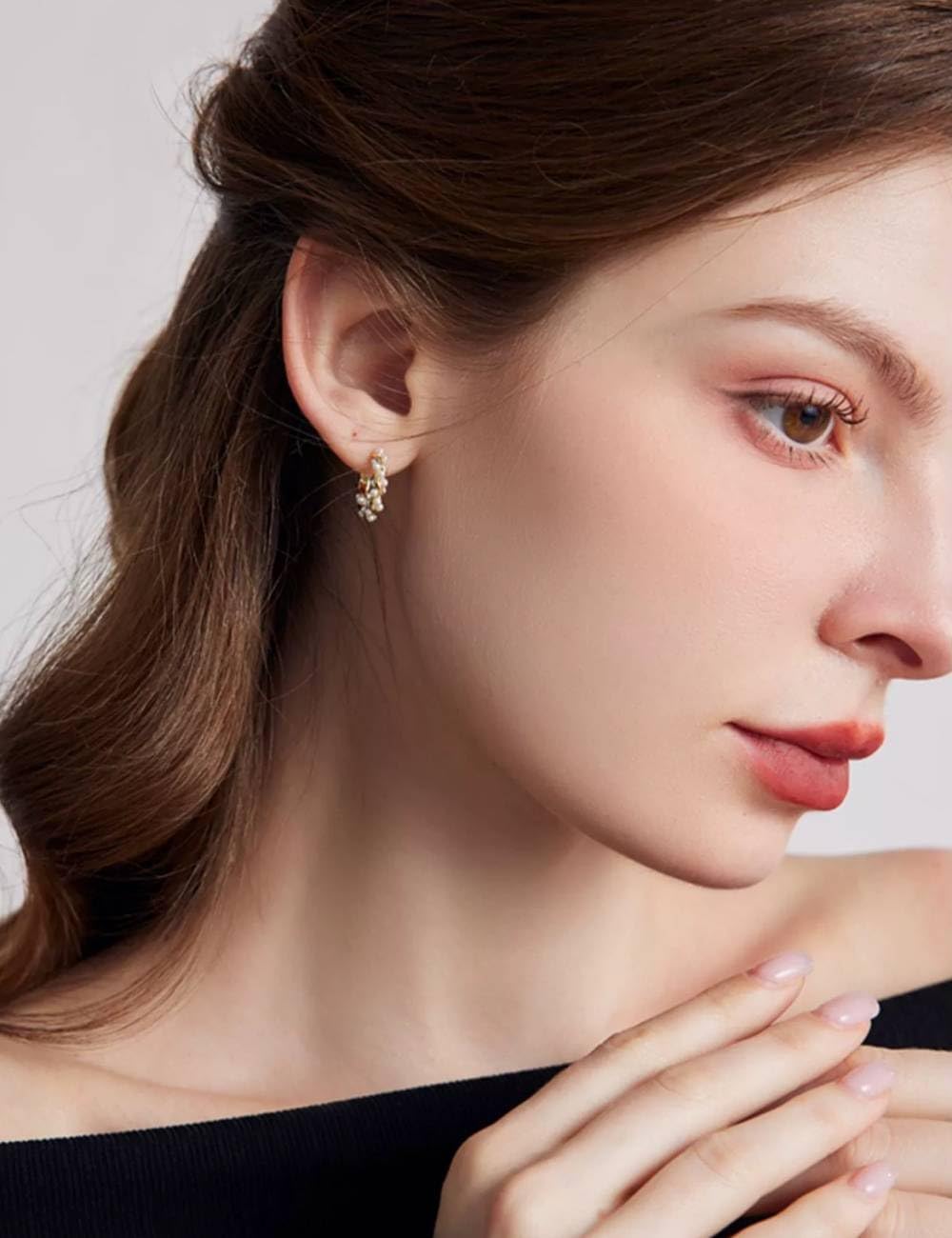 Trendy Chunky Gold Pearl Hoop Earrings for Women - Sterling Silver Twisted Hoops - Perfect for Parties, Weddings & Everyday Wear