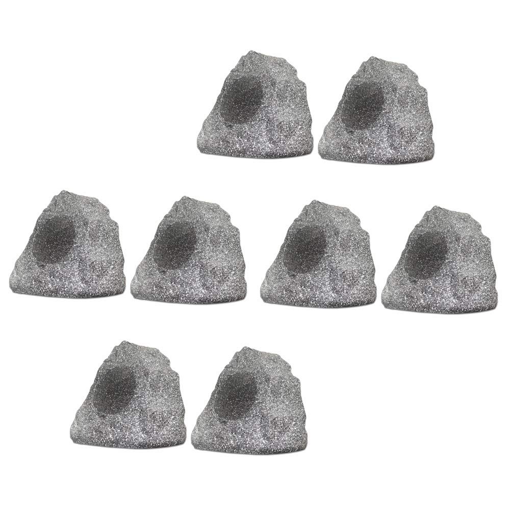 Premium 8R4G Outdoor Granite Rock 8 Speaker Set - Waterproof Bluetooth Speakers for Deck, Pool, Spa, Patio & Garden - Perfect for Backyard Parties, BBQ Gatherings & Outdoor Entertainment