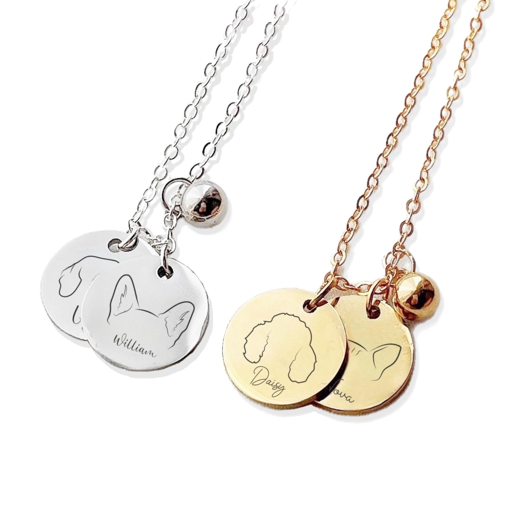 Custom Dog Breed Necklace - Personalized Engraved Dog Ears Pendant with Decorative Ball Charm | Cute Pet Jewelry Gift for Dog Lovers | Perfect for Birthdays, Anniversaries & Pet Memorials