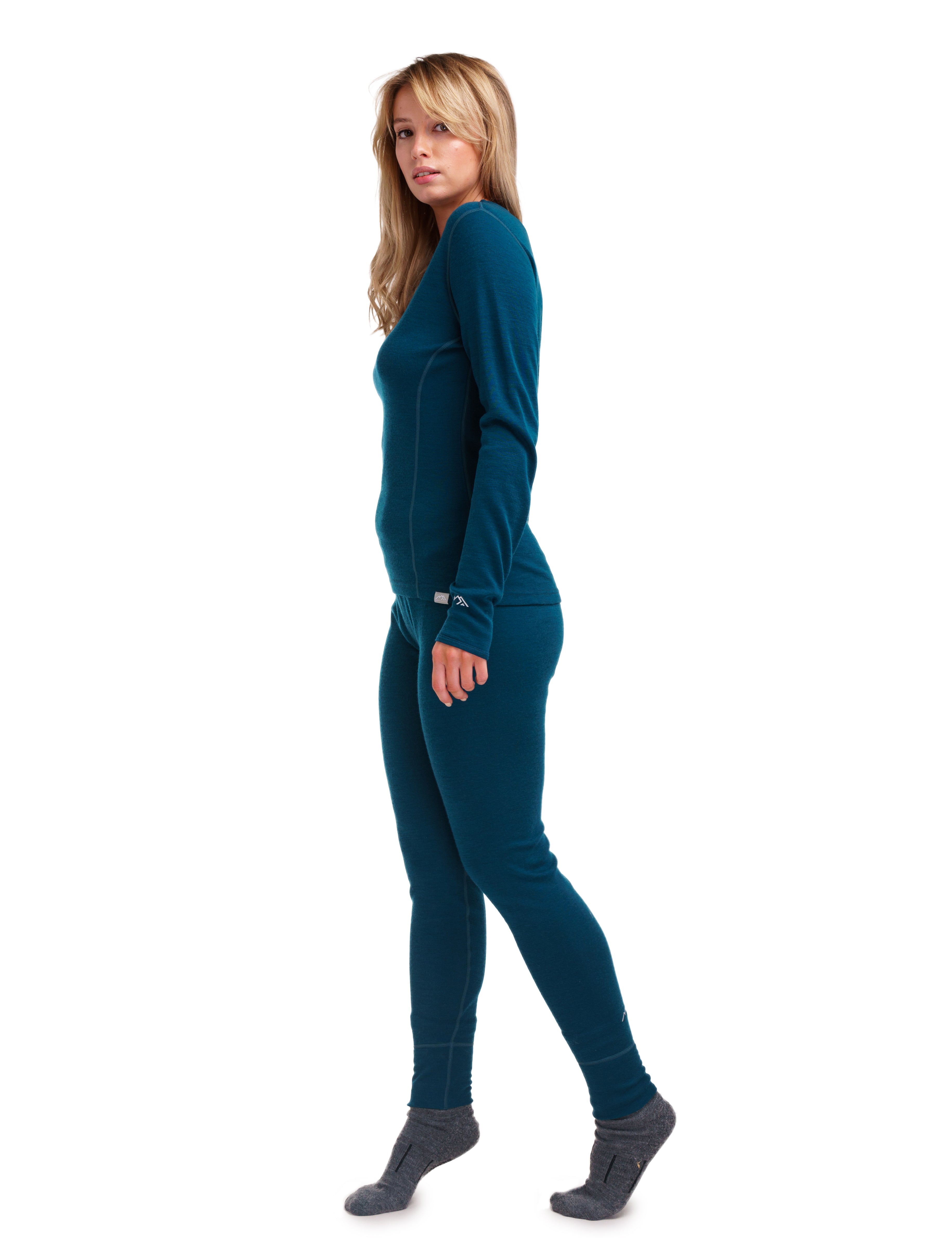 Women's Merino Wool Thermal Underwear Set - 250 GSM Warm Base Layer for Winter - Deep Teal Color - Perfect for Skiing, Hiking & Cold Weather Activities