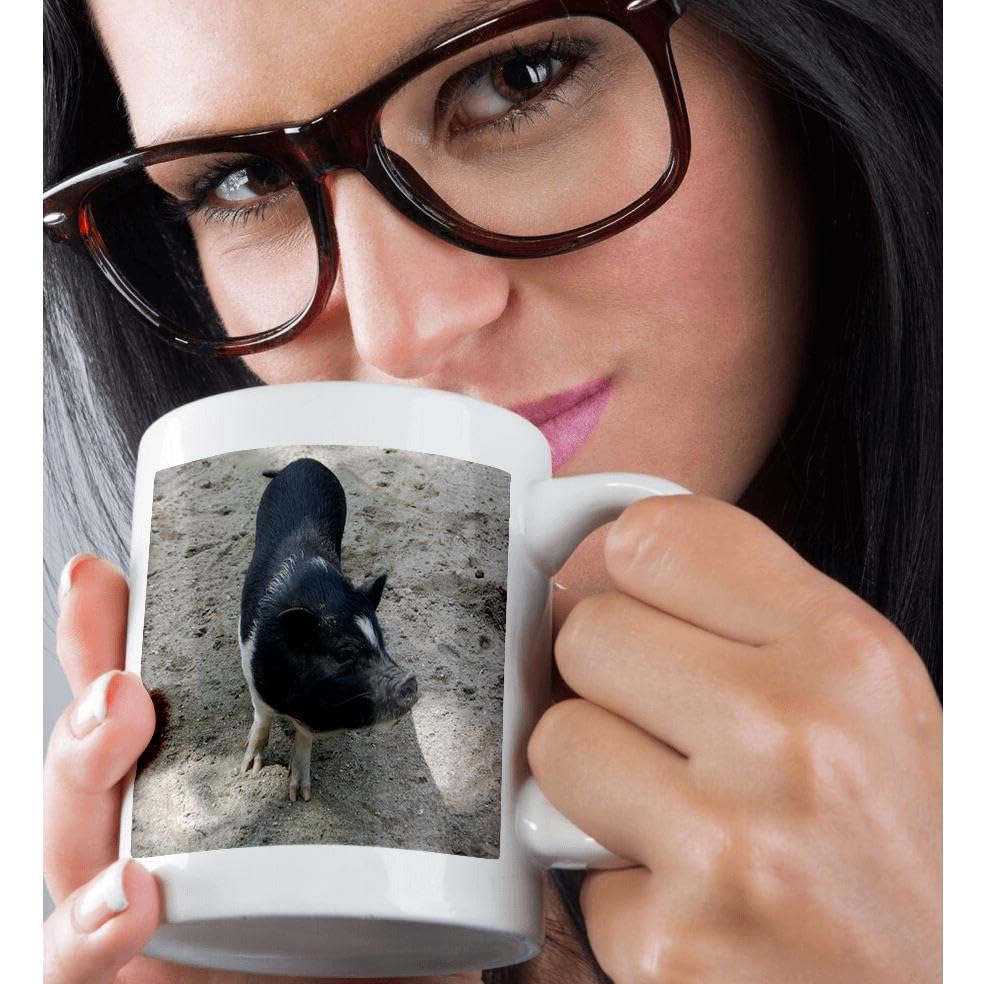 3D Rose Black and White Pig Ceramic Coffee Mug - 15 oz Funny Novelty Gift for Pig Lovers - Perfect for Home, Office, or Farmhouse Decor