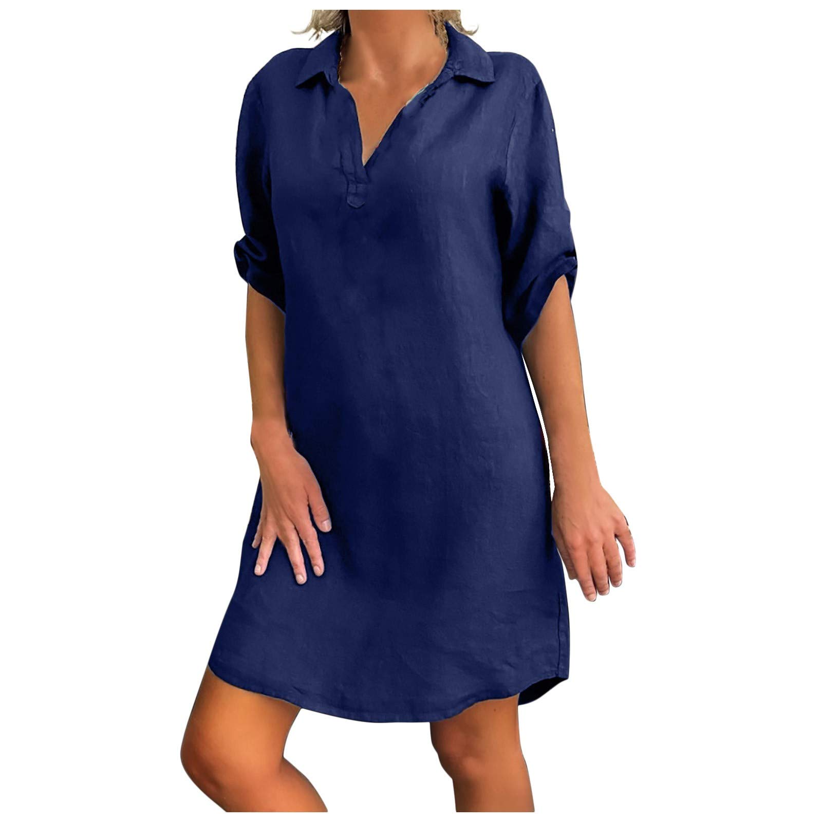 Howstar Women's Casual Button Dress - Solid Color Half Sleeve Loose Fit Daily Wear | Perfect for Office, Weekend Outings & Summer Vacation