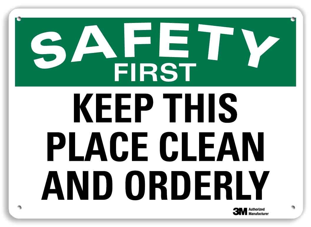 Smartsign U7-1216-RA 10x7 Inch Reflective Aluminum Safety Sign - 'Safety First Keep This Place Clean and Orderly' - Durable Recycled Metal Sign for Workplace, Warehouse & Public Areas - Ideal for Safety Compliance & Organization