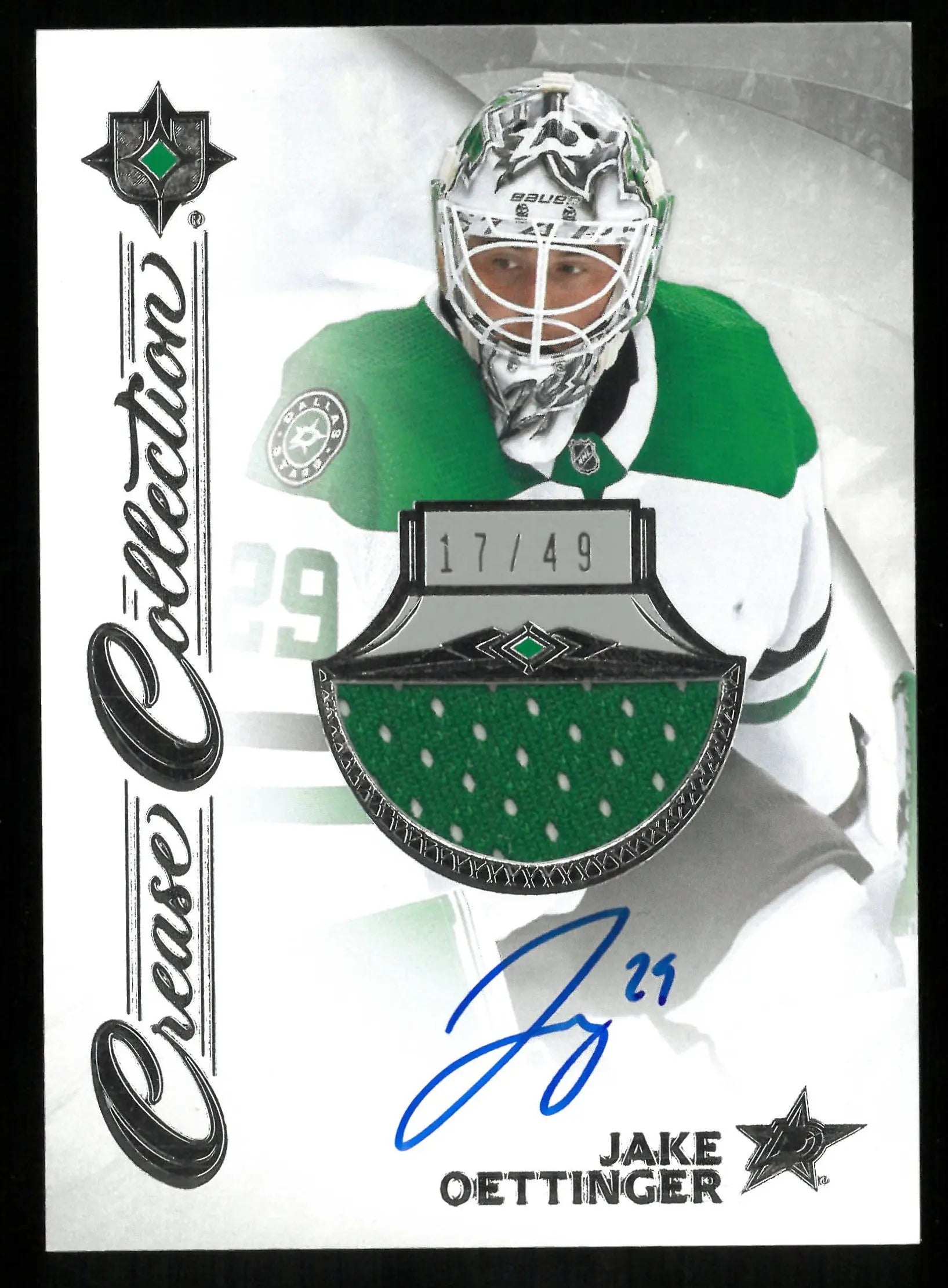 2023-24 Upper Deck Ultimate Collection Jake Oettinger Crease Collection Patch Autograph /49 - Rare Hockey Trading Card for Collectors & Sports Fans - Perfect for Display, Investment & Memorabilia Collections