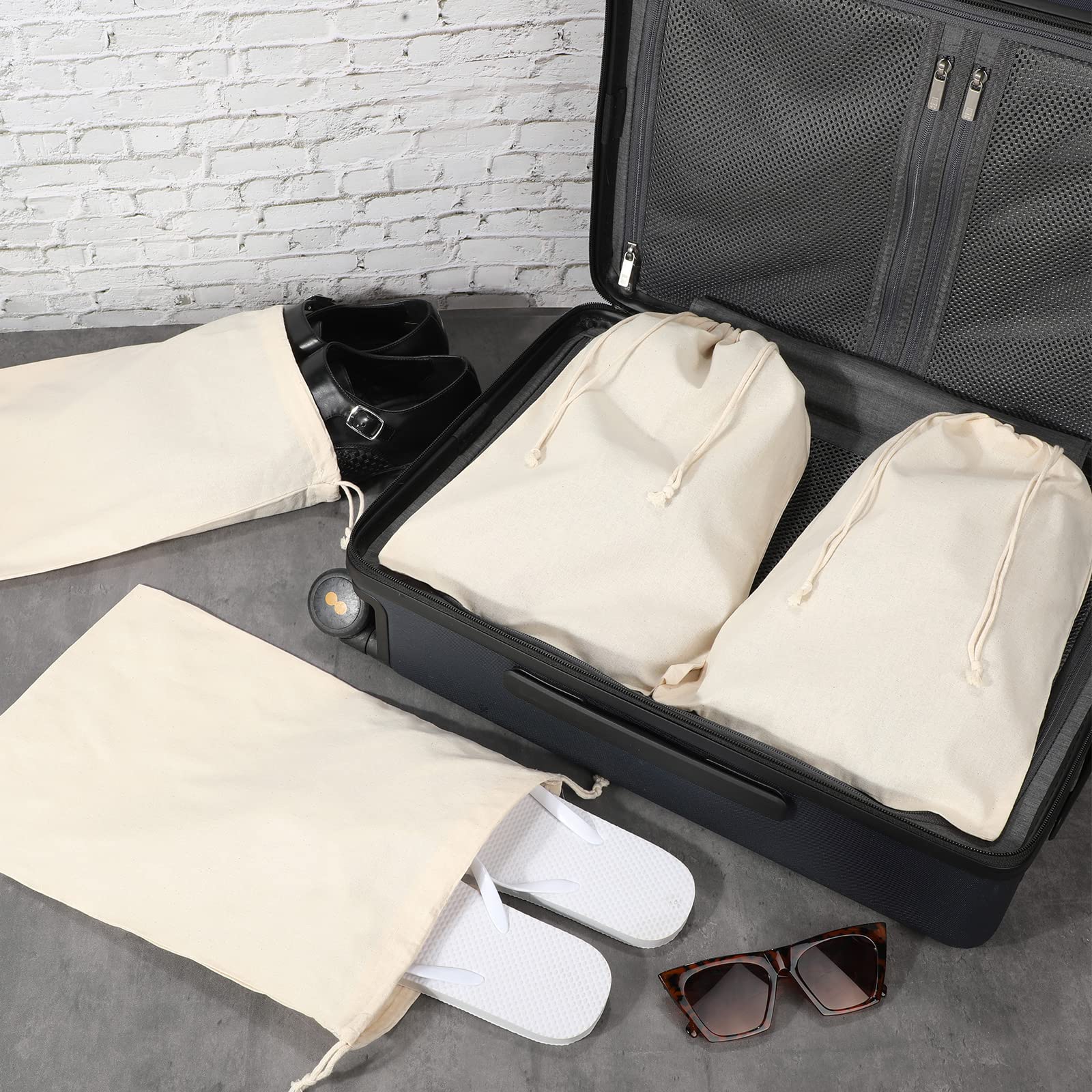 Hillban 30 Pack Dustproof Muslin Cotton Drawstring Shoe Bags for Travel Storage - 10x15 Inch Breathable Organizer Pouch for Shoes, Home Pantry & Accessories - Perfect for Travel, Closet Organization & Shoe Protection