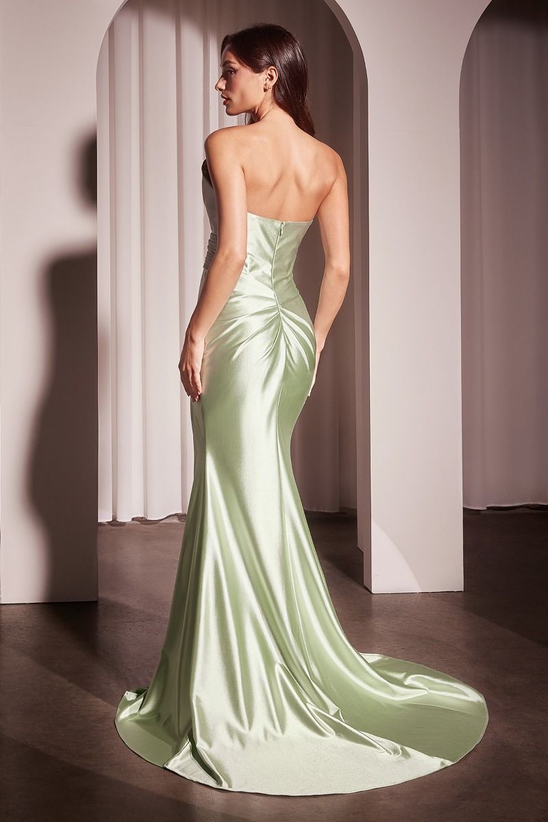Deanna Strapless Satin Gown - Sage Green Pleated Fitted Formal Dress for Prom, Evening Gala & Special Occasions