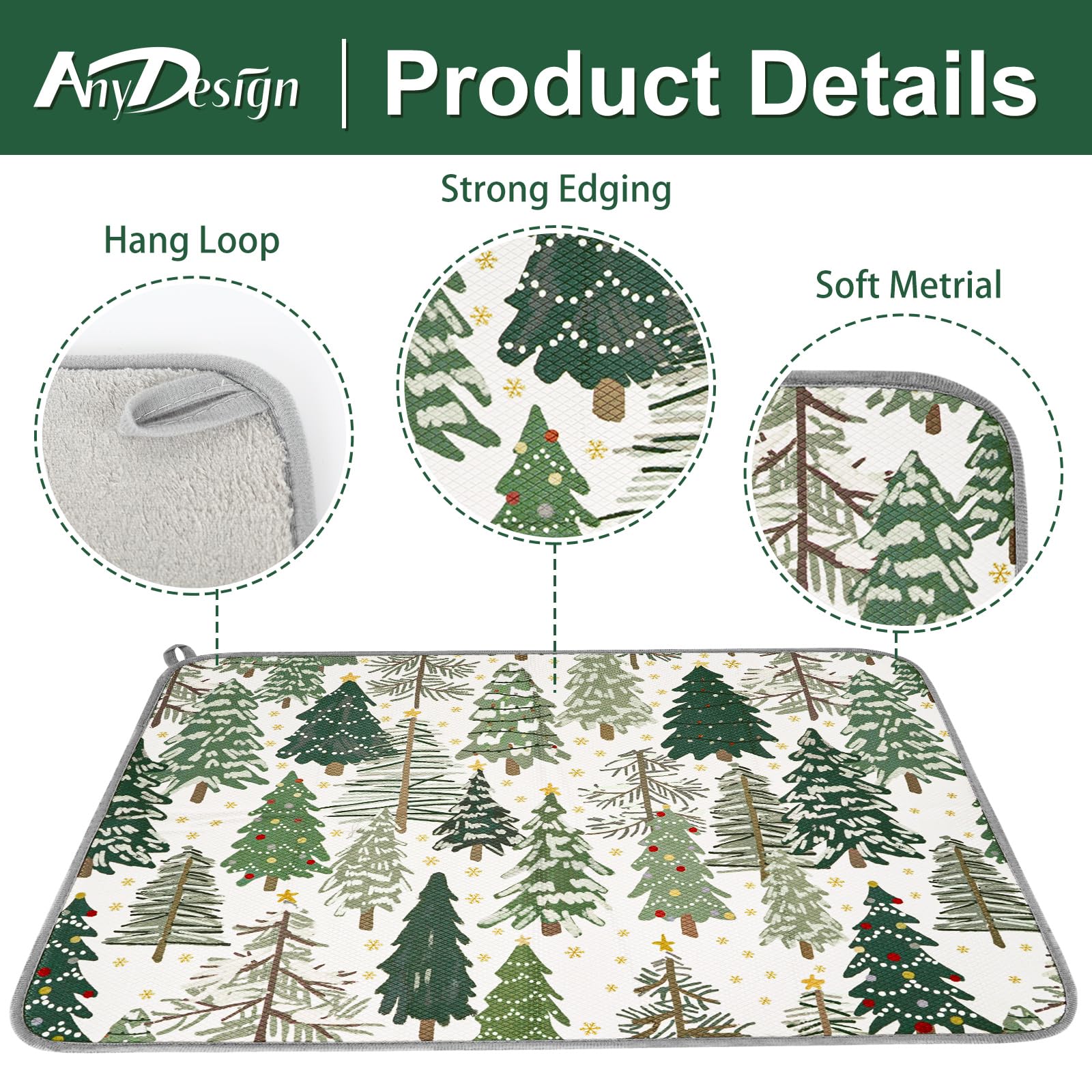 Christmas Tree Dish Drying Mat - Absorbent Kitchen Counter Protector for Holiday Decor, 18x24 Inch