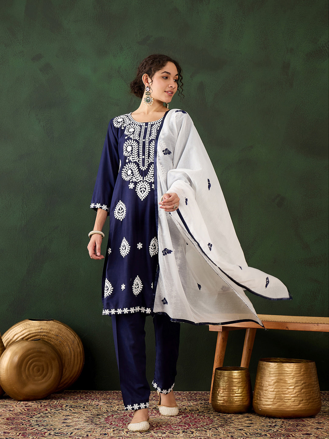Elegant Blue Designer Pant Suit with Chikankari Embroidery - Women's Formal Wear for Office, Parties & Special Occasions