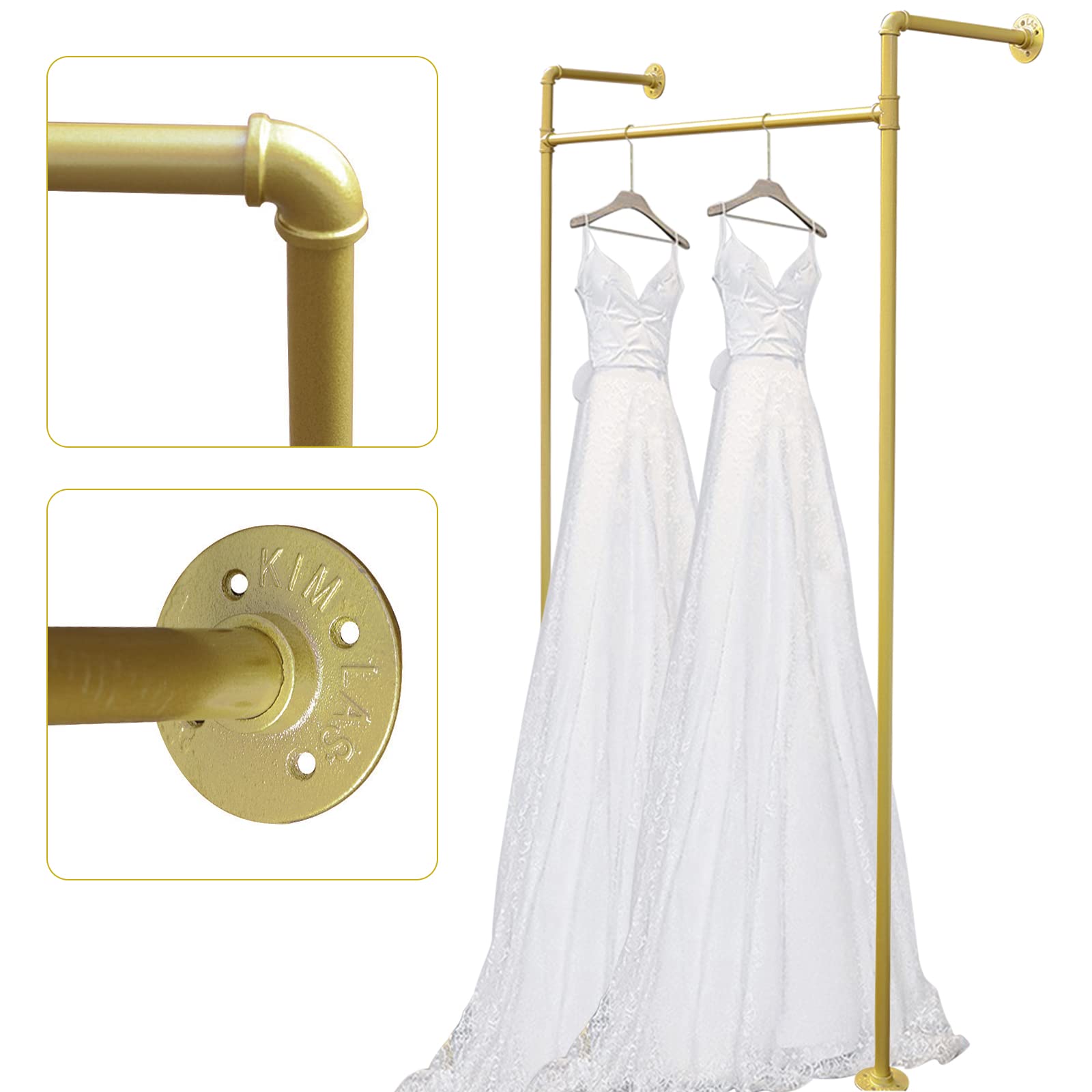 Wall-Mounted Garment Rack - Heavy Duty Metal Clothing Display Stand with Gold Square Design for Stores, Bathrooms & Closets | Space-Saving Storage Solution for Hanging Clothes, Towels & Accessories