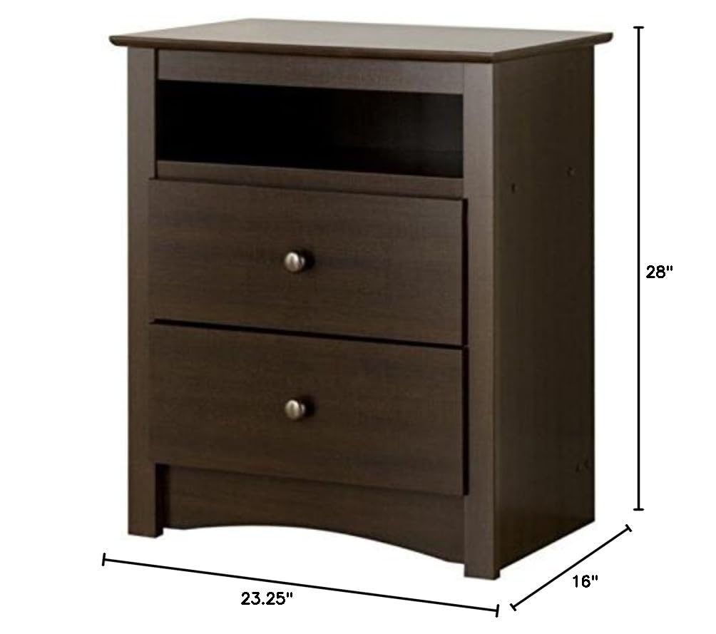 BOWERY HILL Modern 2-Drawer Wooden Nightstand - Espresso Finish for Bedroom, Living Room & Office Storage
