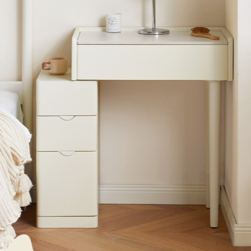 Pine Solid Wood Vanity Table with Mirror - Cream Shabby Chic Style for Bedroom & Dressing Room Makeup Organization