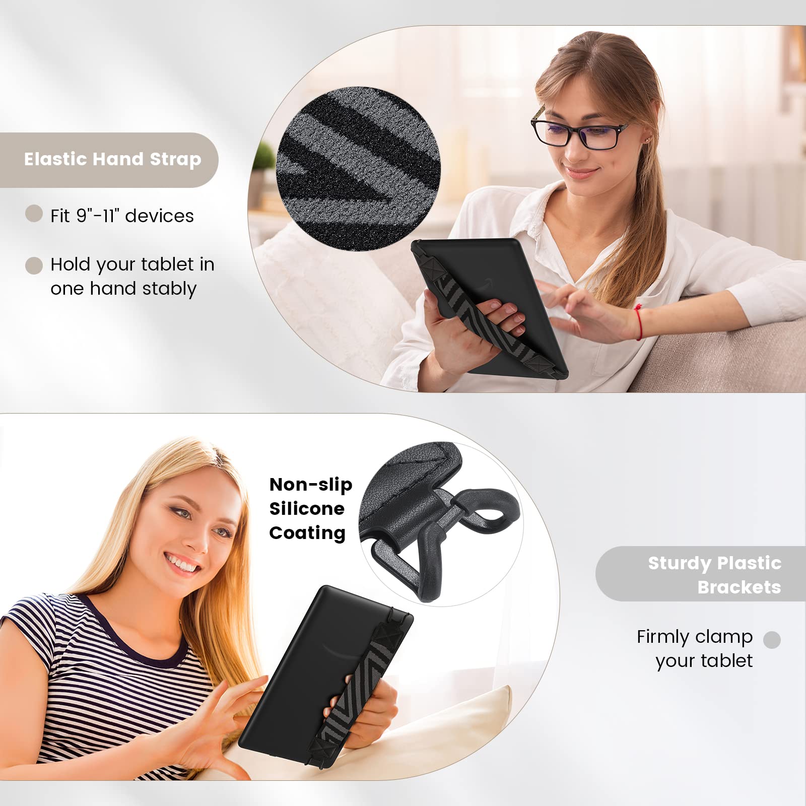 MoKo Security Hand-Strap for 9-11 Inch Tablets - Compatible with iPad Pro/Air, Kindle Fire HD, Samsung Galaxy Tabs | High-Elasticity Finger Grip Holder | Lightweight & Durable | Perfect for Reading, Gaming & Travel | Black