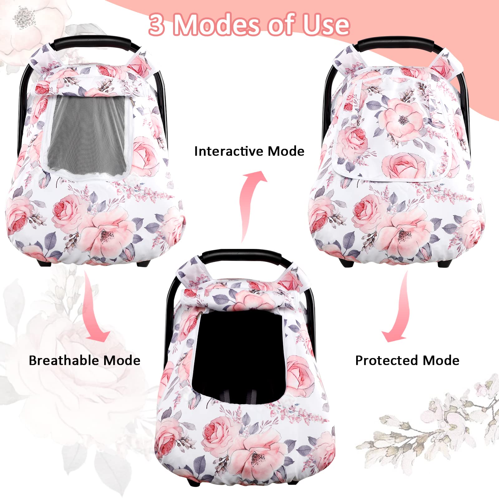 Baby Car Seat Covers - Winter Warm Mink Infant Car Seat Canopy with Pink Floral Design - Cozy & Soft Protection for Girls - Perfect for Strollers, Shopping Trips & Outdoor Adventures
