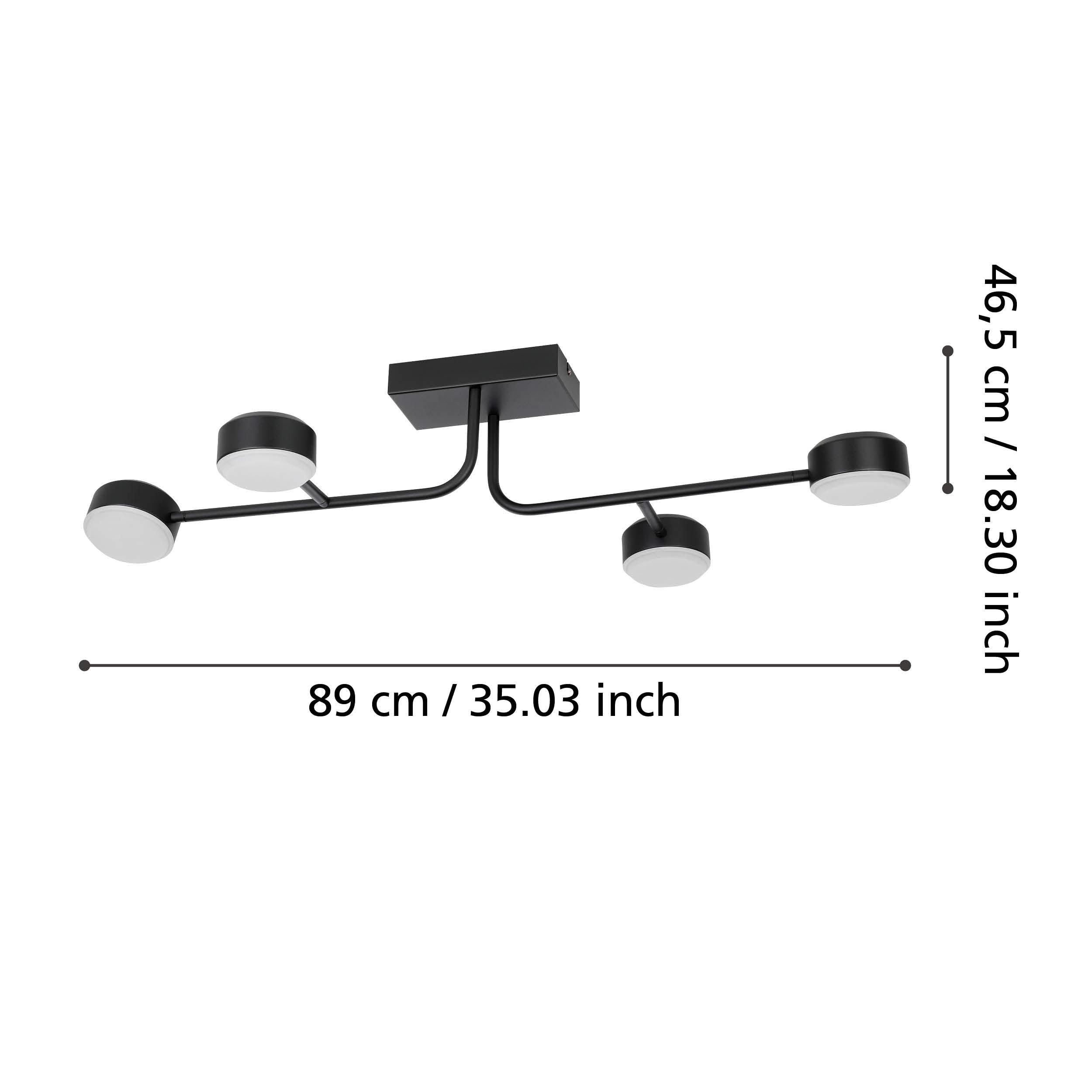 Eglo Clavellina 4-Arm LED Flush Mount Ceiling Light in Black & White - Modern Lighting Fixture for Bedroom, Kitchen, or Hallway