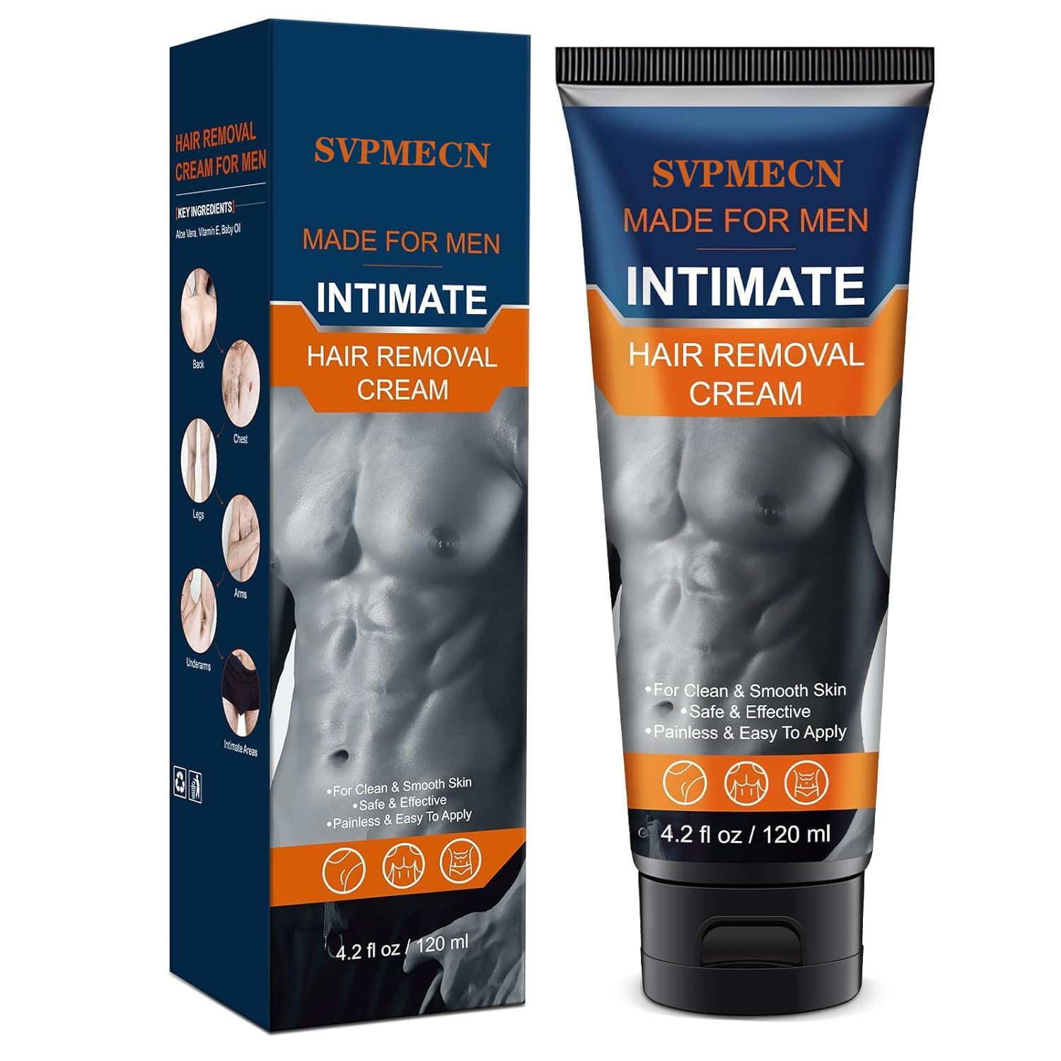 Best Hair Removal Cream for Men - Painless & Flawless Depilatory Cream - Smooth Skin Solution - Ideal for Chest, Back & Body Hair Removal (1PC) - Perfect for Pre-Workout, Beach & Summer Prep