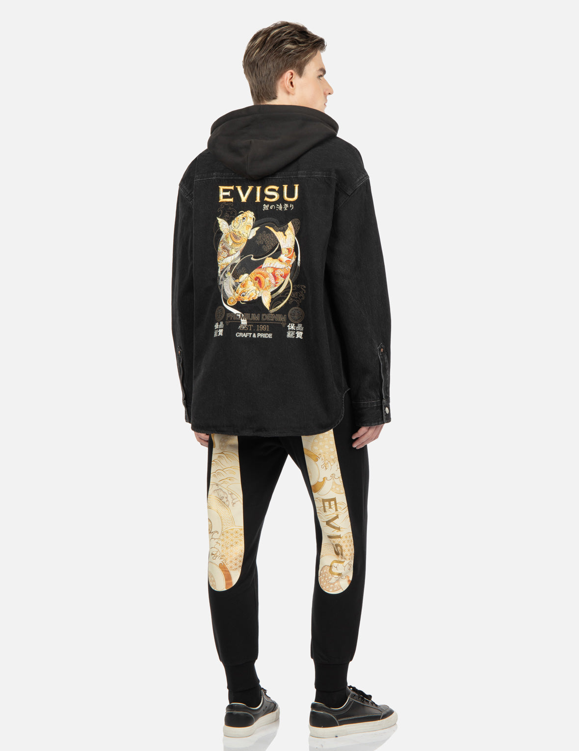 Japanese Koi Fish Embroidered Denim Jacket with Detachable Hood - Stylish Streetwear for Men & Women | Perfect for Casual Outfits, Music Festivals & Urban Fashion