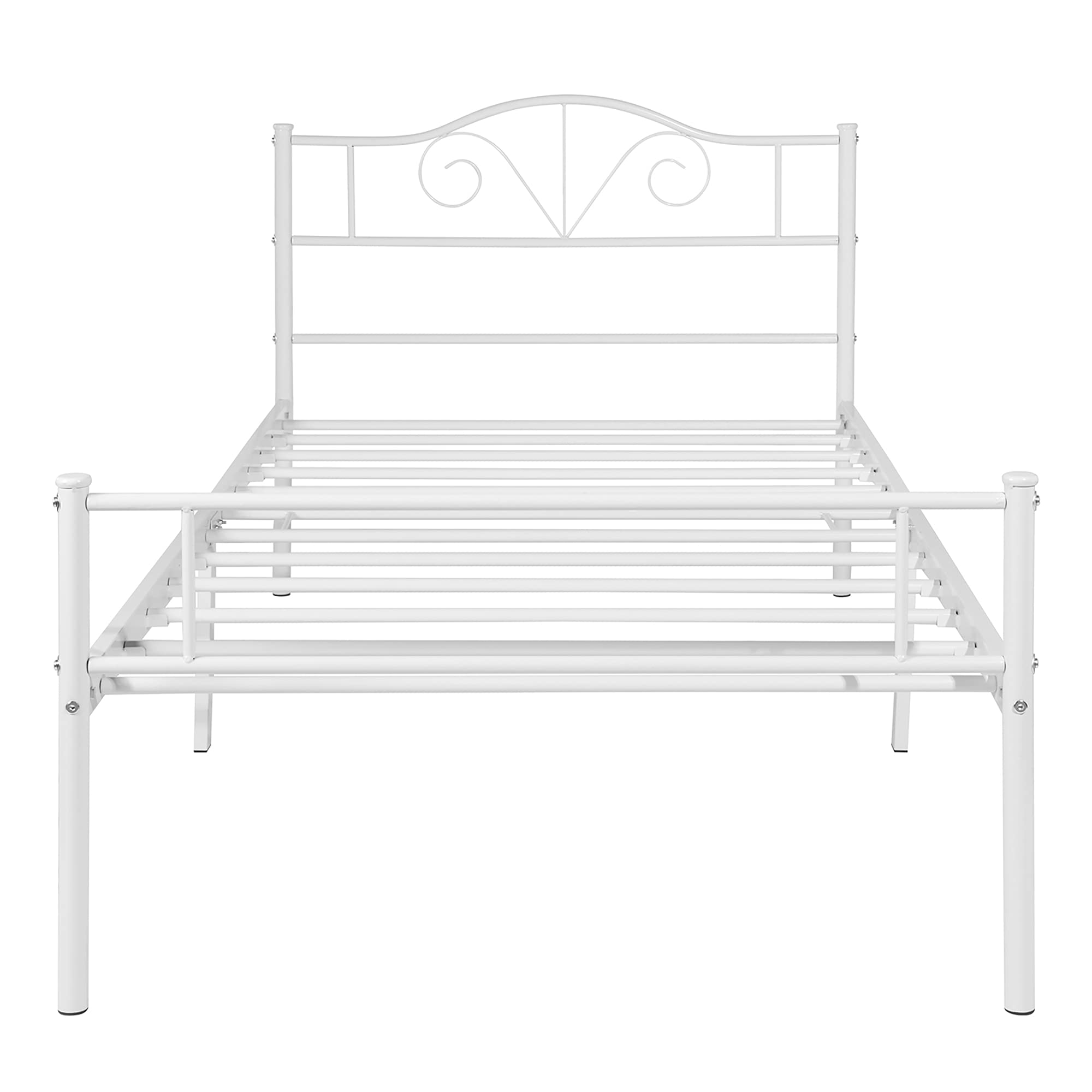 White Metal Twin Bed Frame with Headboard & Footboard - 14 Inch Platform Bed Frame, No Box Spring Needed, Sturdy Storage Space - Perfect for Bedrooms, Dorms, Adults & Kids | Ideal for Small Spaces & Guest Rooms